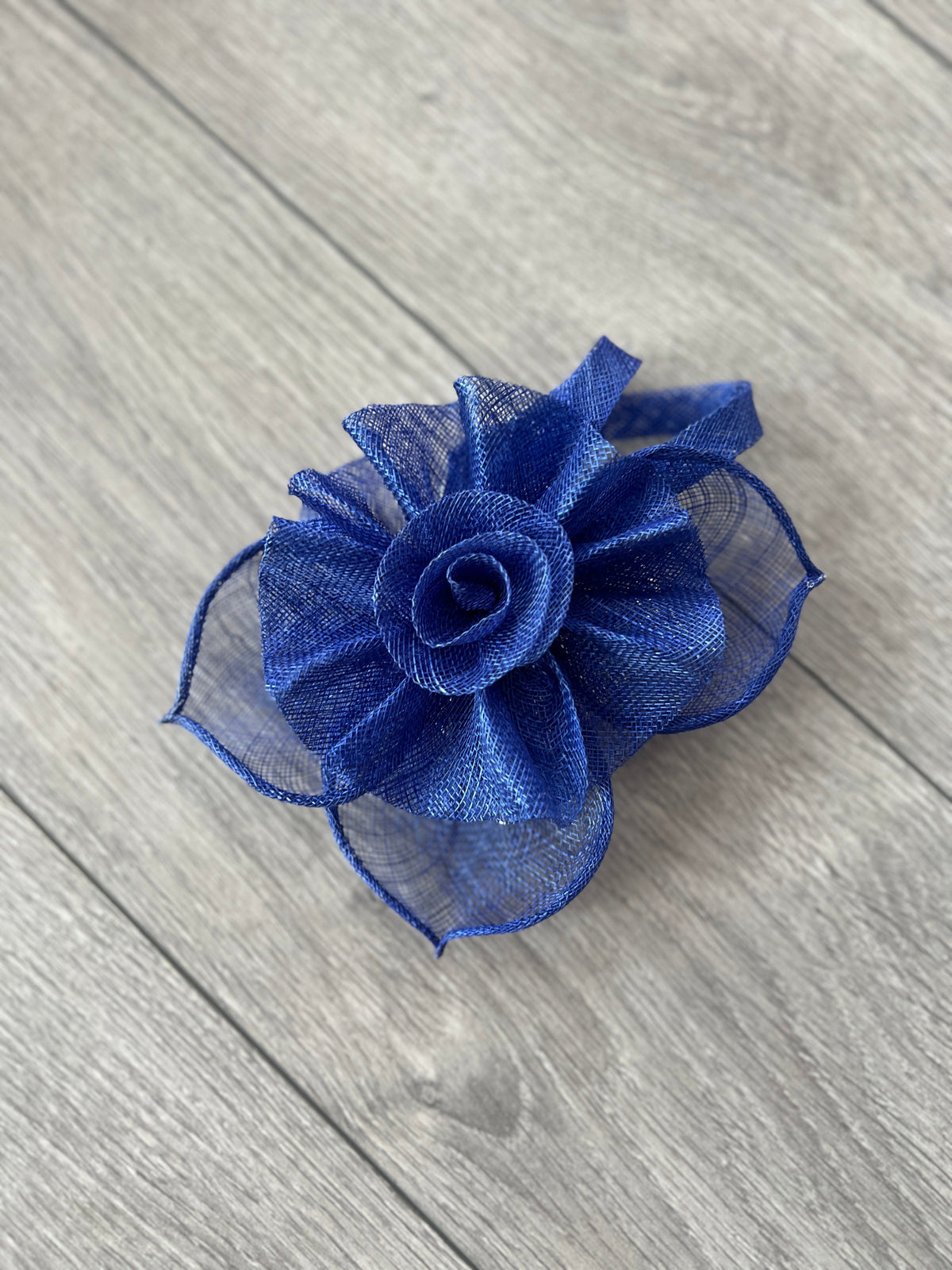 Ruched Sinamay Flower &amp; Leaf Royal Blue Comb Fascinator-Fascinators Direct