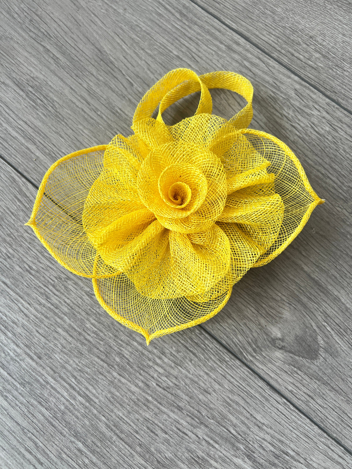Ruched Sinamay Flower &amp; Leaf Yellow Comb Fascinator-Fascinators Direct