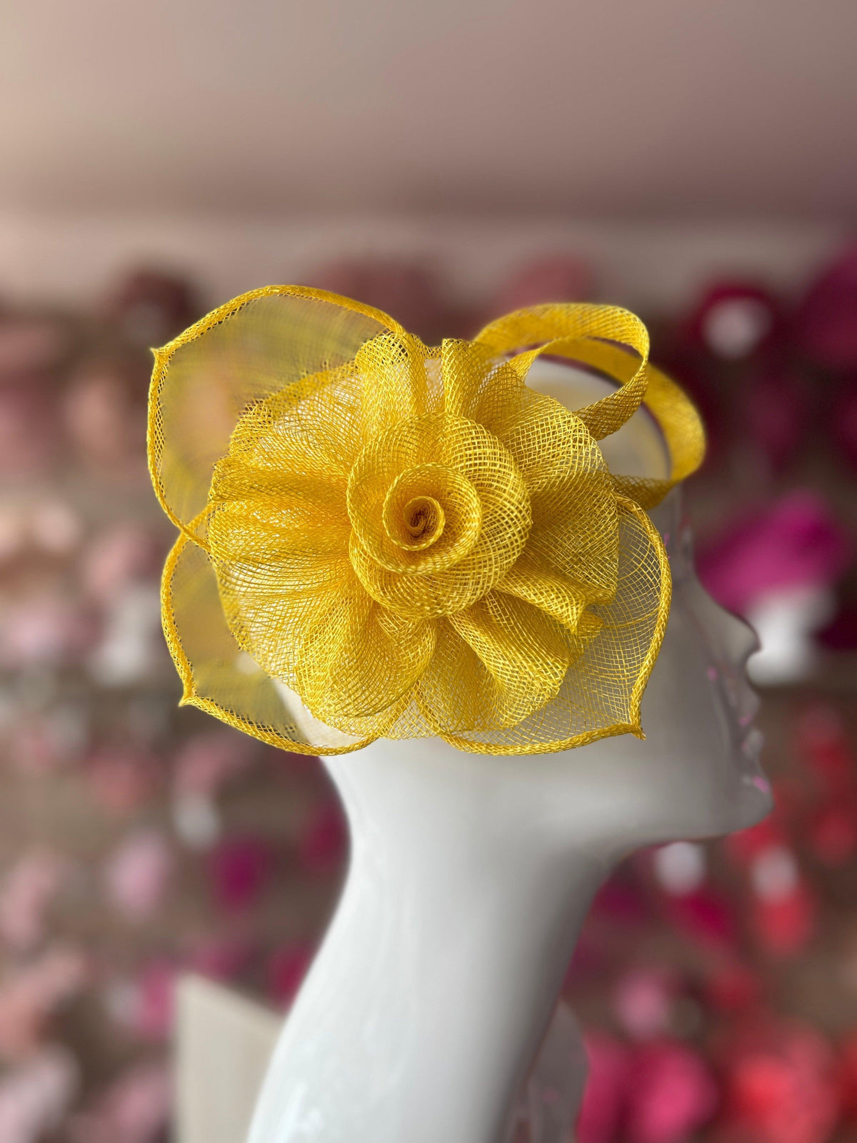 Ruched Sinamay Flower &amp; Leaf Yellow Comb Fascinator-Fascinators Direct