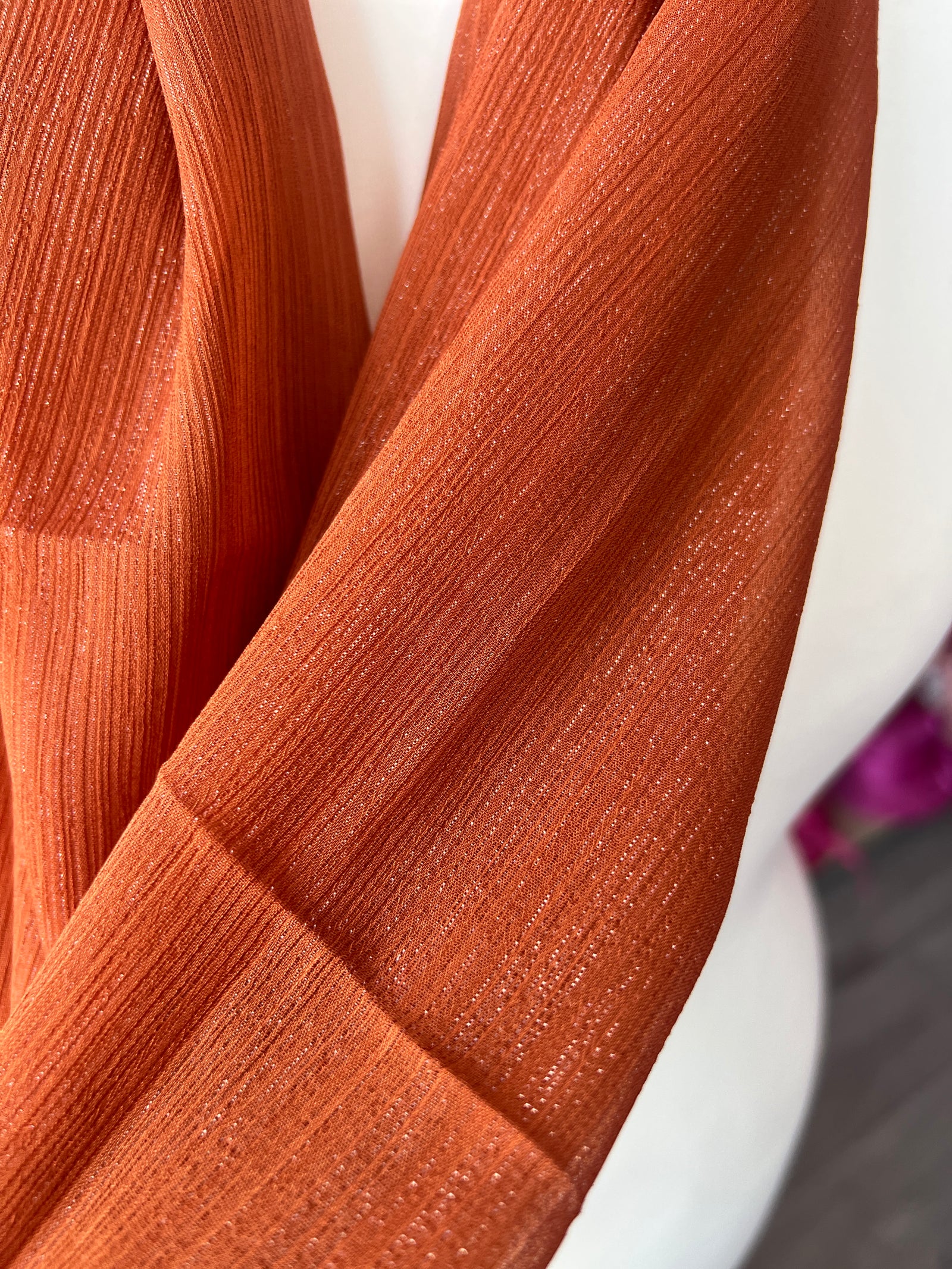 Rust Chiffon Scarf With Silver Shimmer-Fascinators Direct
