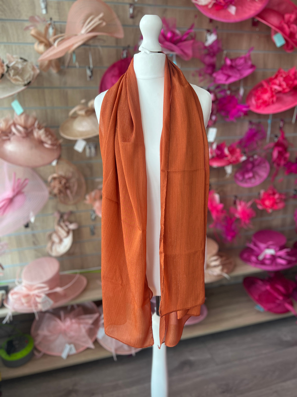 Rust Chiffon Scarf With Silver Shimmer-Fascinators Direct