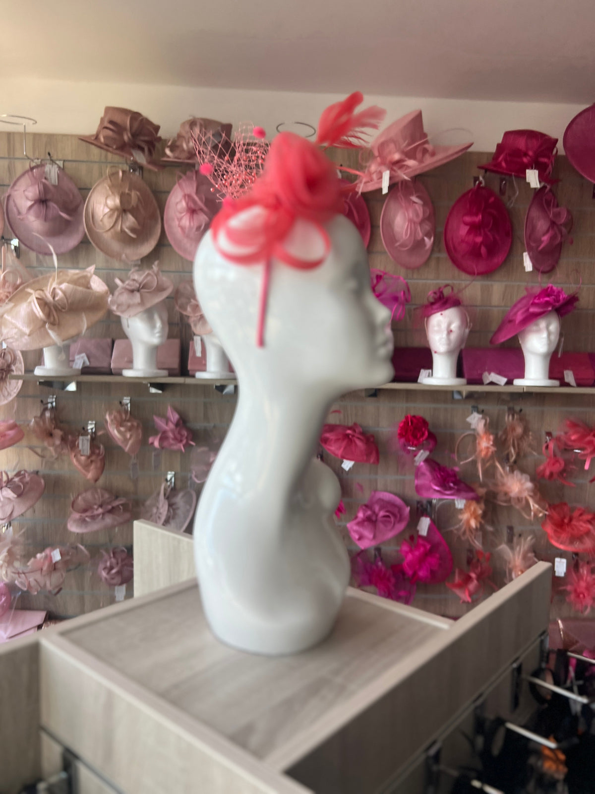 SALMON CRINOLINE FASCINATOR WITH BEADS, LOOPS &amp; NETTING-Fascinators Direct