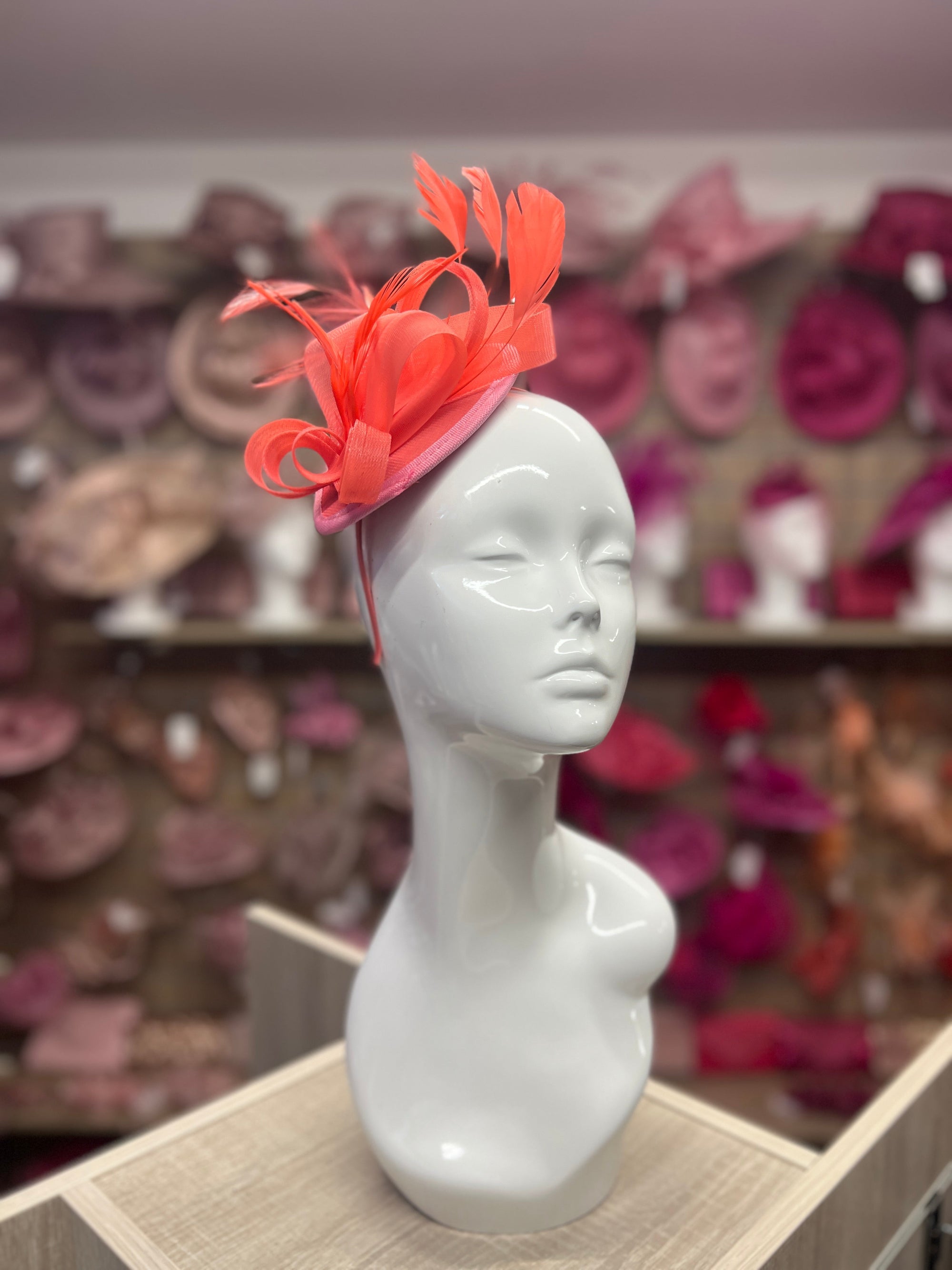 SALMON FASCINATOR HEADBAND WITH LOOPED CRIN & FEATHERS-Fascinators Direct