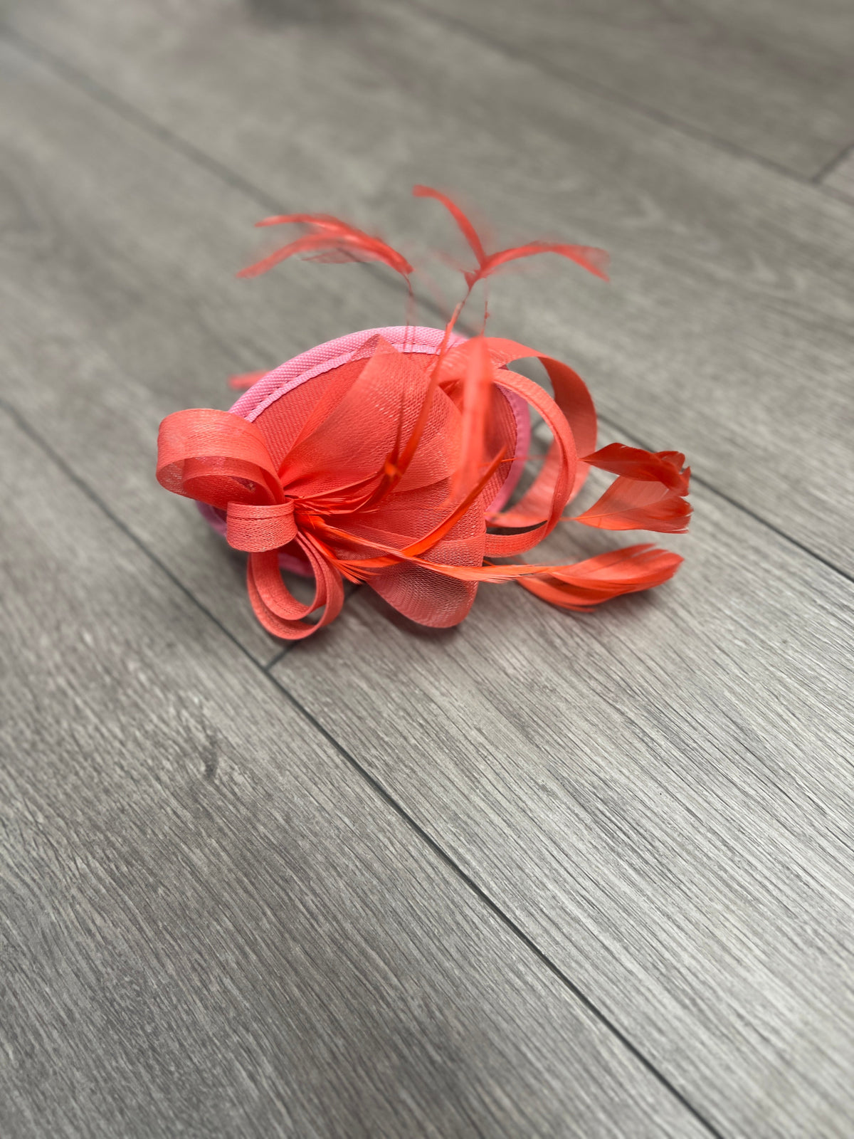 SALMON FASCINATOR HEADBAND WITH LOOPED CRIN &amp; FEATHERS-Fascinators Direct