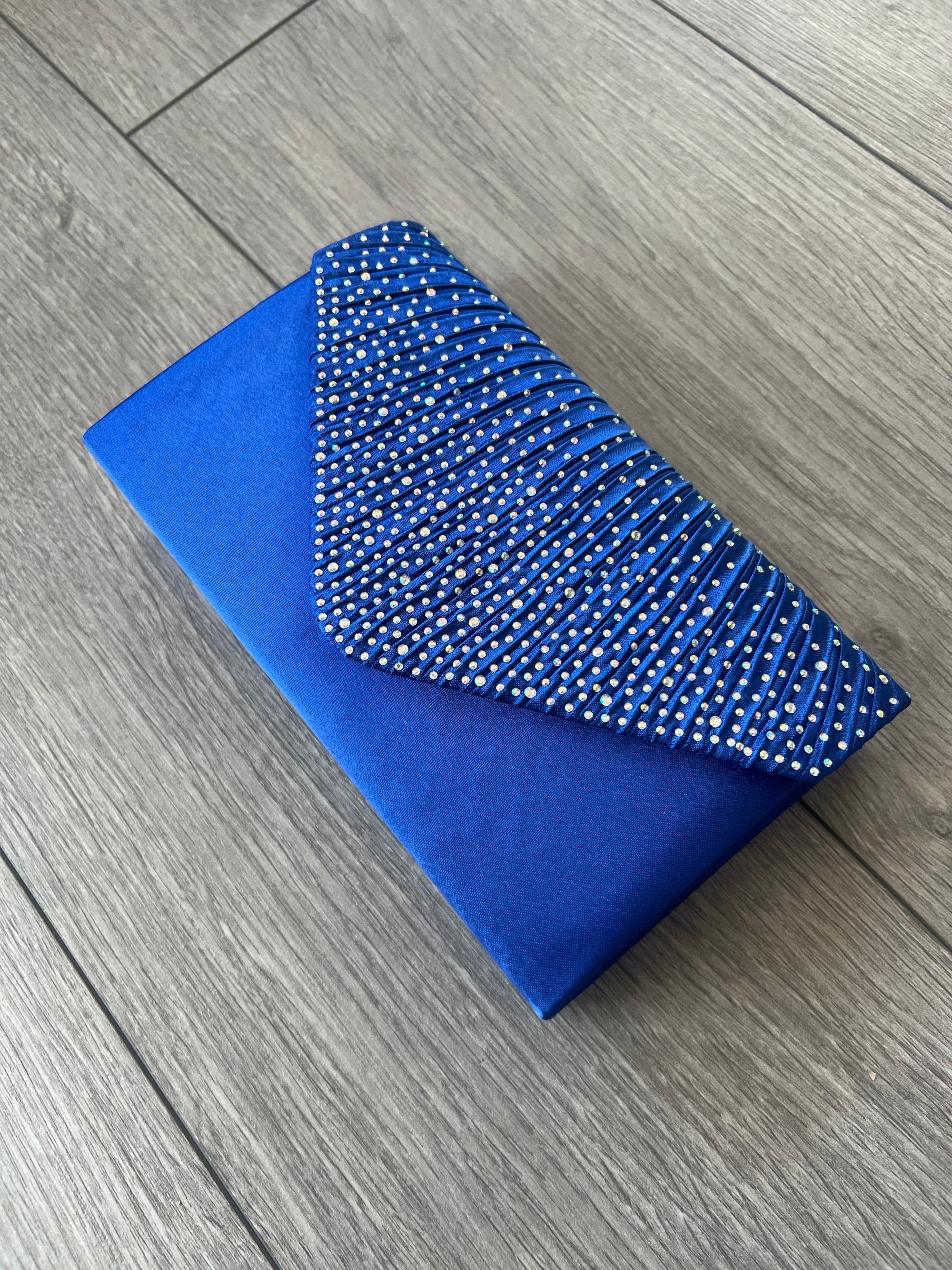 SAPPHIRE BLUE ENVELOPE CLUTCH BAG WITH RHINESTONES-Fascinators Direct