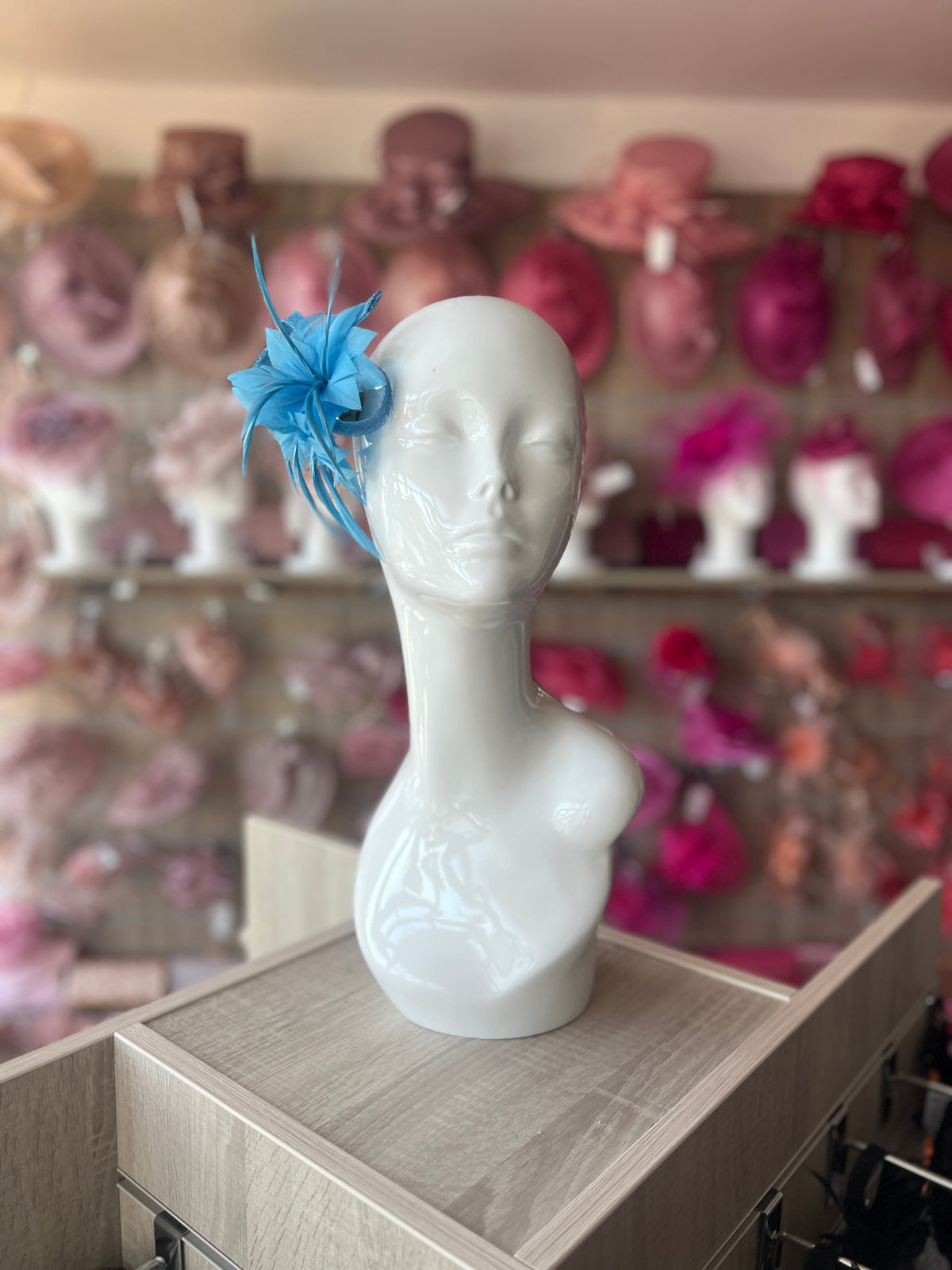 SMALL BLUE FASCINATOR CLIP WITH FEATHERS &amp; LOOPS-Fascinators Direct