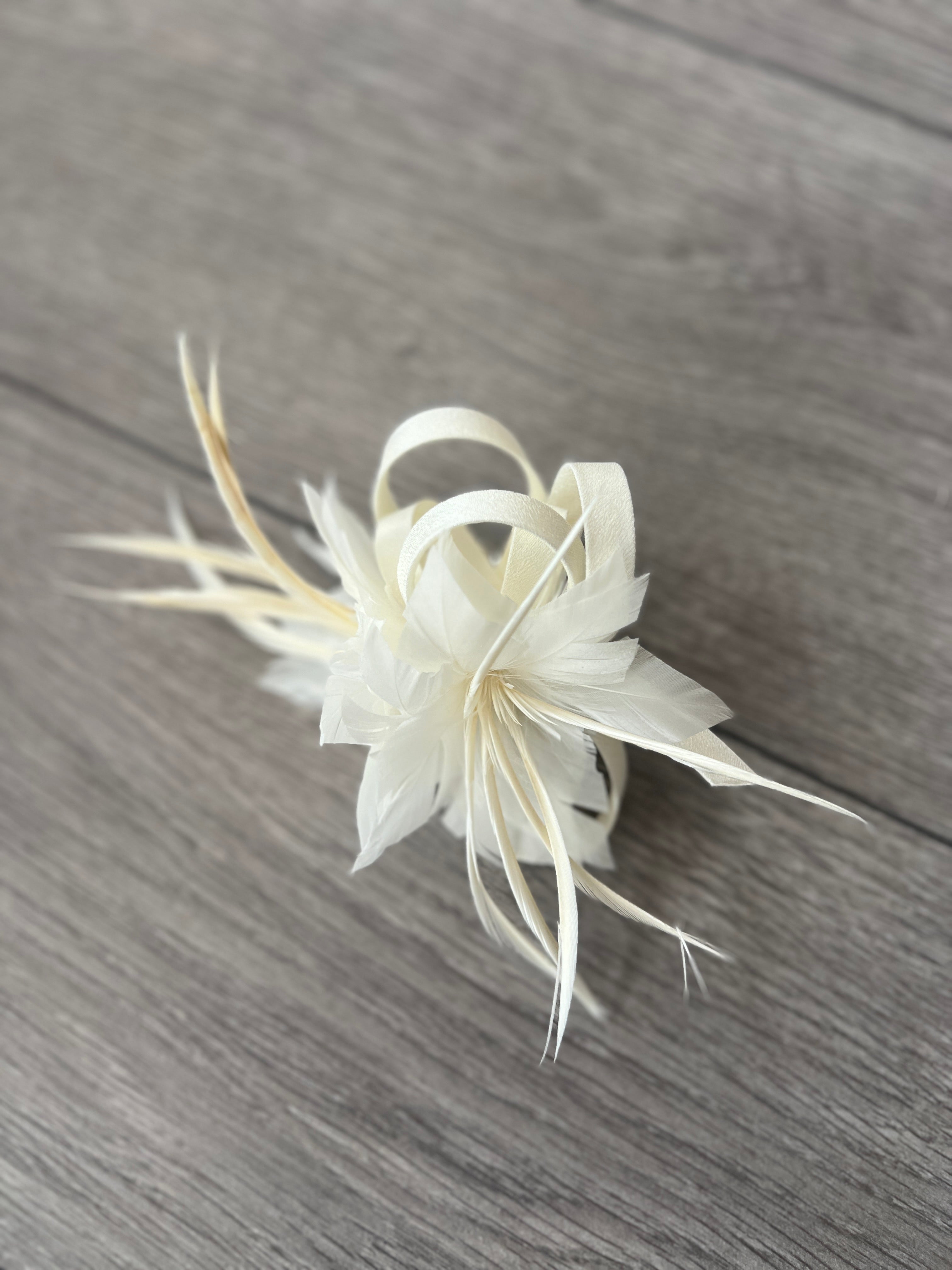 Cream Flowers Small Fascinator with White Feathers Hair Accessory Dress Corsage Feather Fascinator Cream - Etsy main image 4