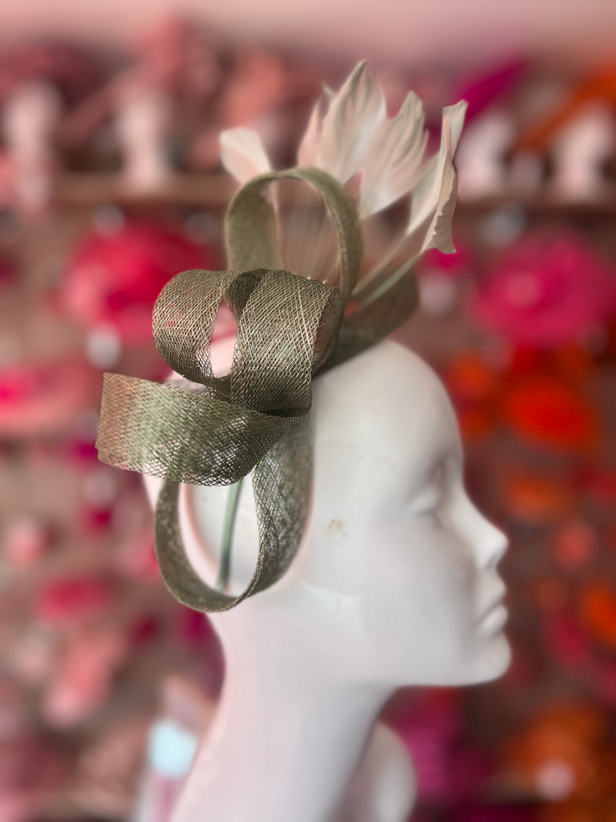 Sage Green Large Loop Feather Headband Fascinator-Fascinators Direct