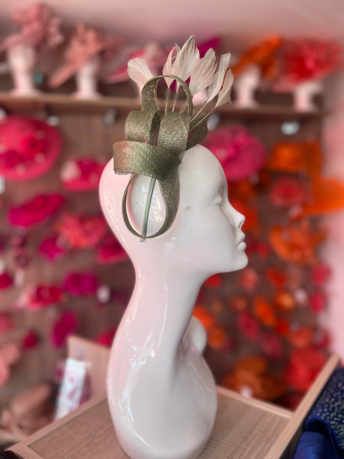 Sage Green Large Loop Feather Headband Fascinator-Fascinators Direct
