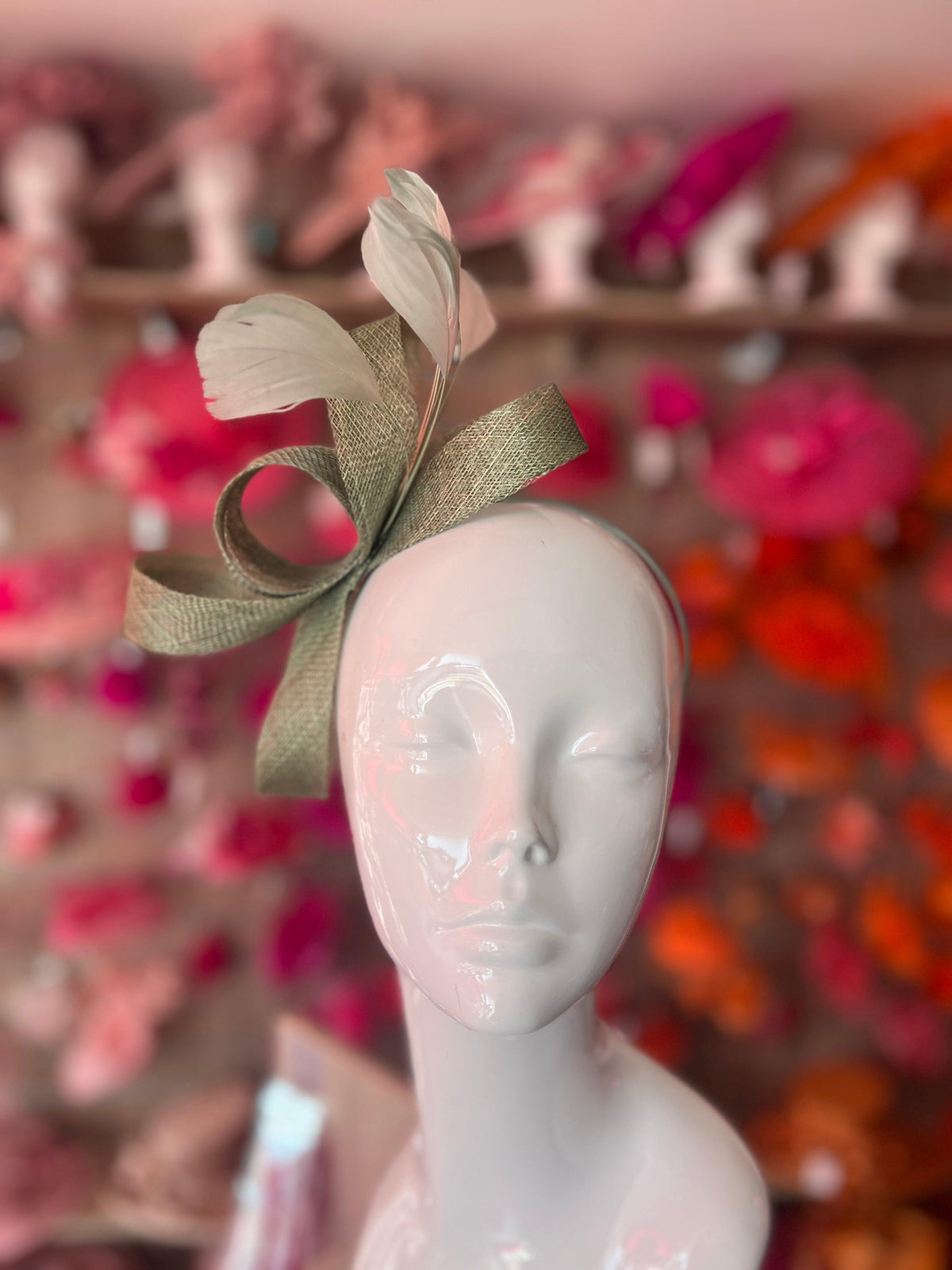 Sage Green Large Loop Feather Headband Fascinator-Fascinators Direct