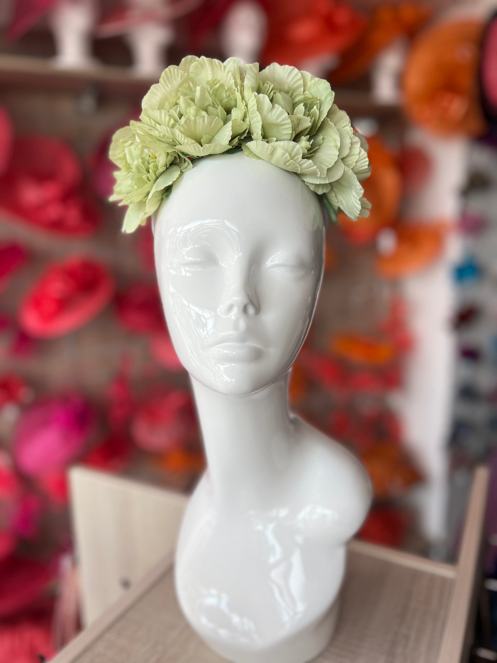 Sage Green Peony flower Crown Headband-Fascinators Direct
