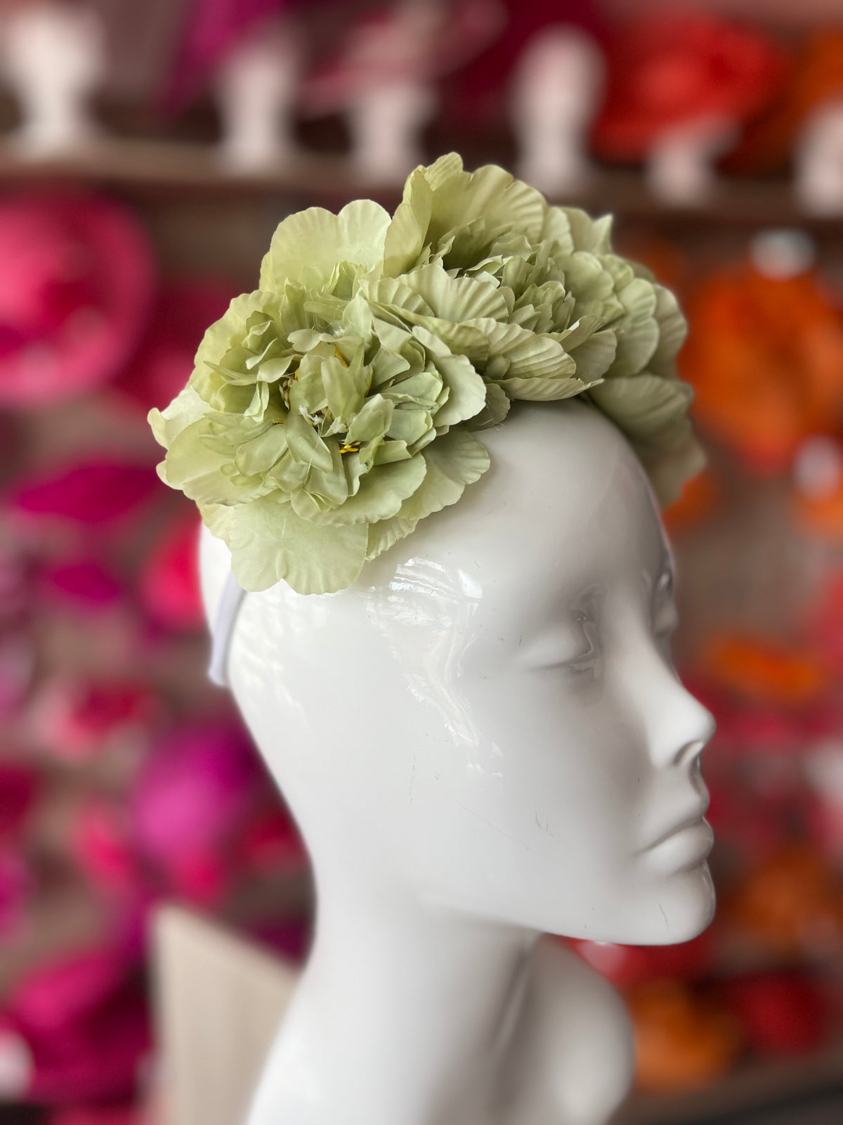 Sage Green Peony flower Crown Headband-Fascinators Direct