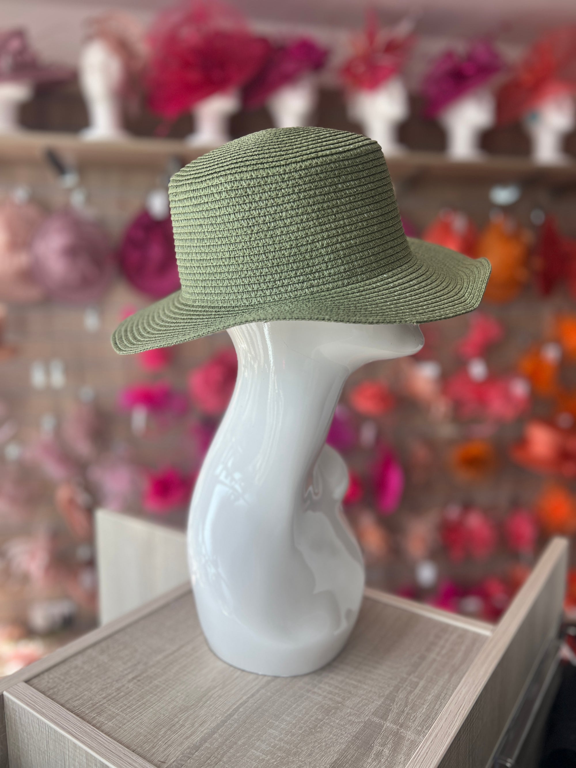 Sage Green Straw Hat-Fascinators Direct