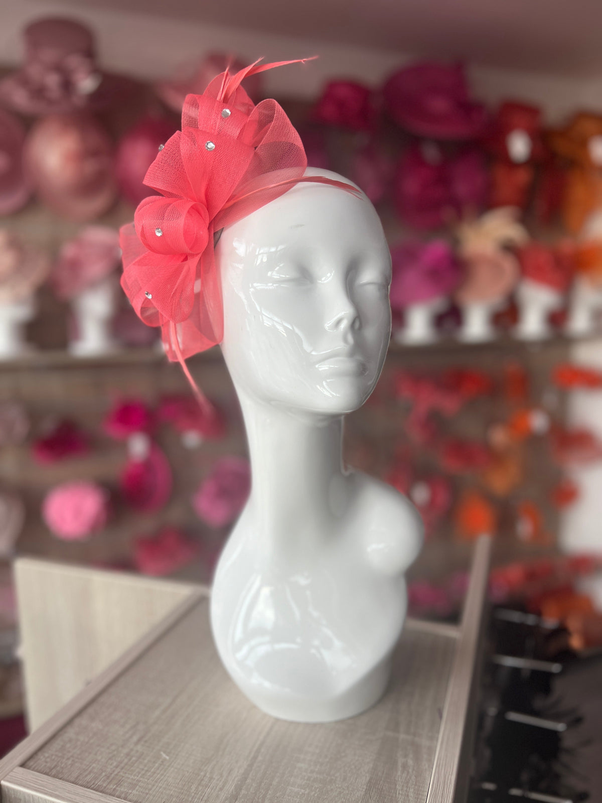 Salmon Diamanté Loop Bow Fascinator-Fascinators Direct