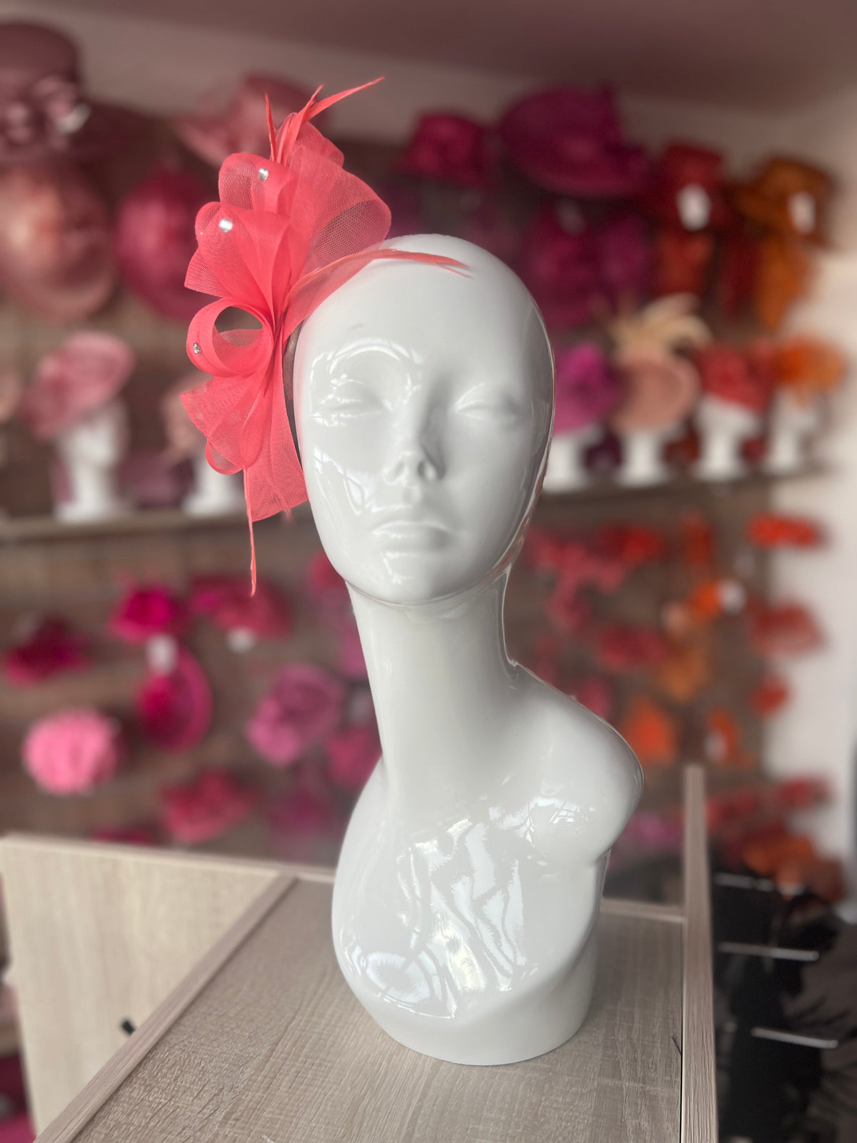 Salmon Diamanté Loop Bow Fascinator-Fascinators Direct