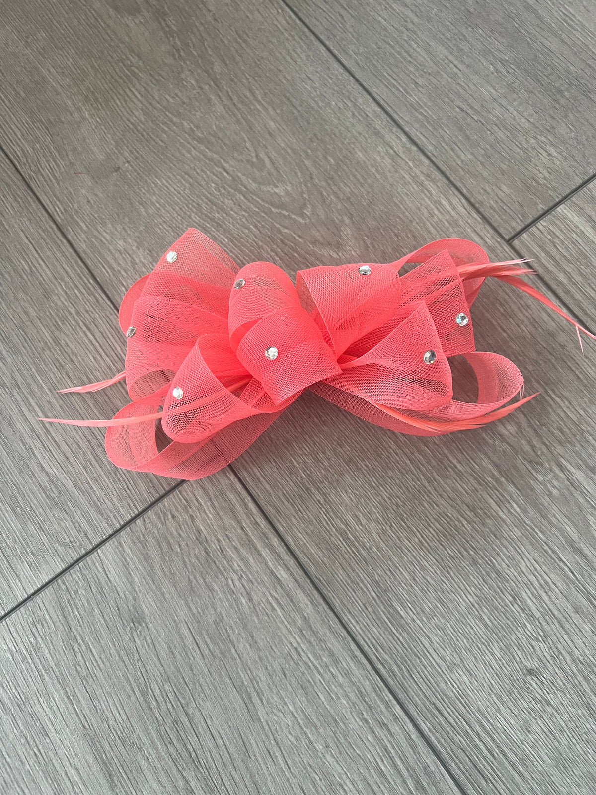 Salmon Diamanté Loop Bow Fascinator-Fascinators Direct