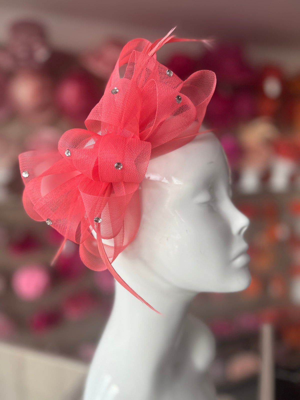 Salmon Diamanté Loop Bow Fascinator-Fascinators Direct