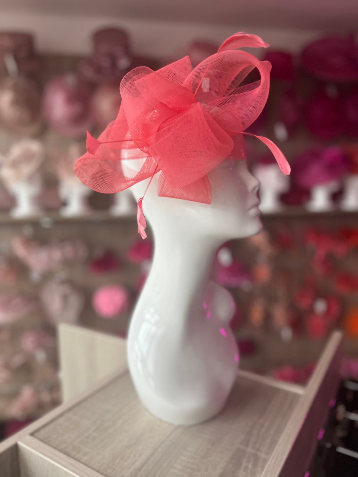 Salmon Large Loop Fascinator With Feathers-Fascinators Direct