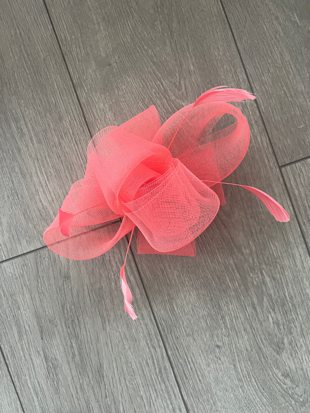 Salmon Large Loop Fascinator With Feathers-Fascinators Direct