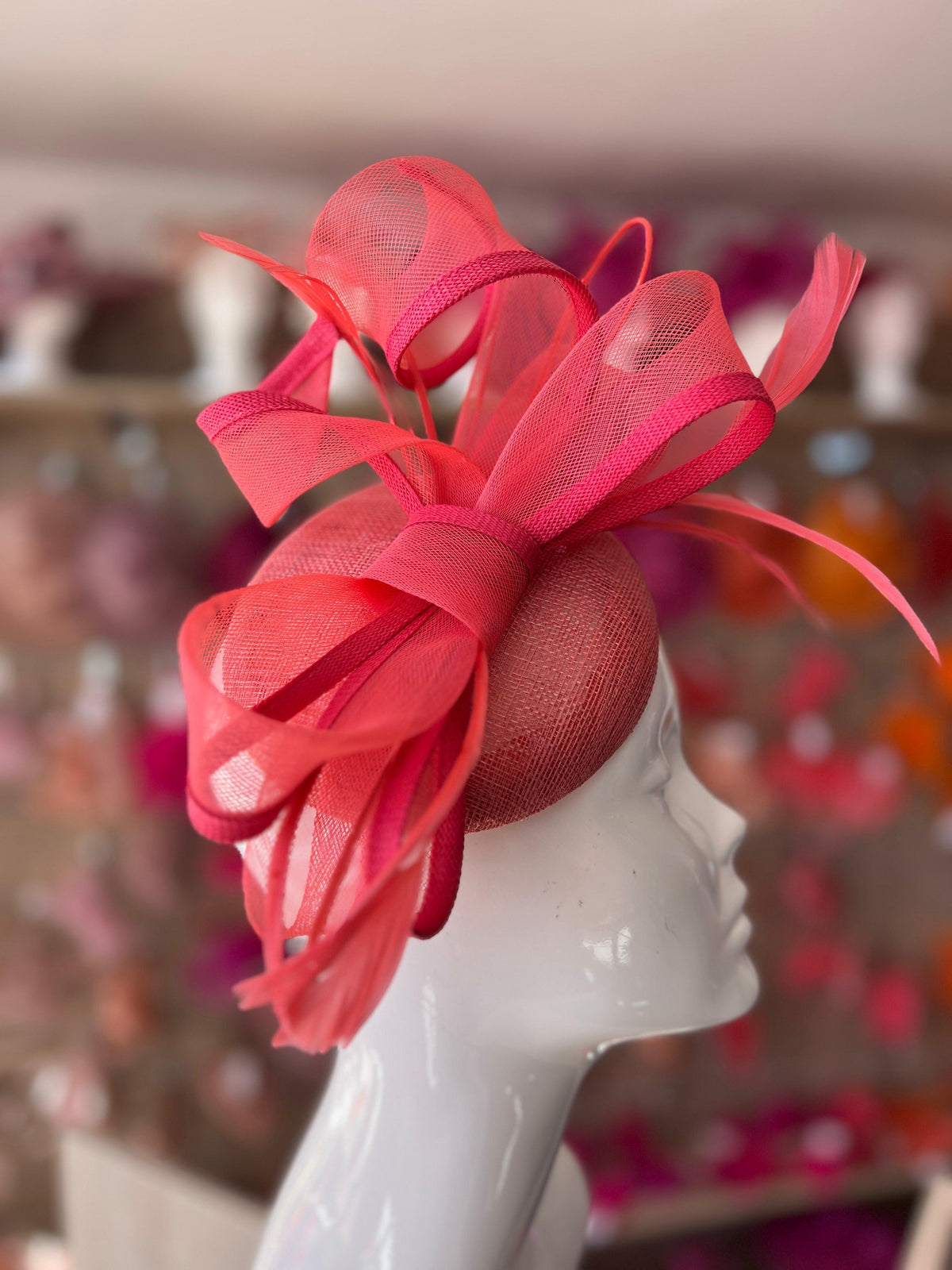 Salmon Pill Box Bow Feather Fascinator-Fascinators Direct
