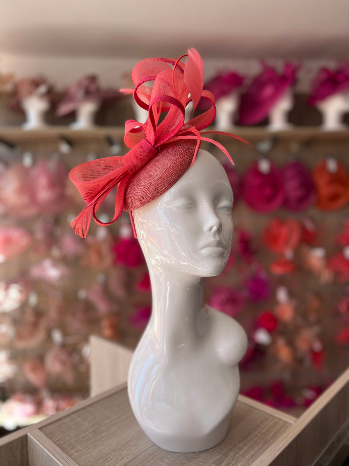 Salmon Pill Box Bow Feather Fascinator-Fascinators Direct