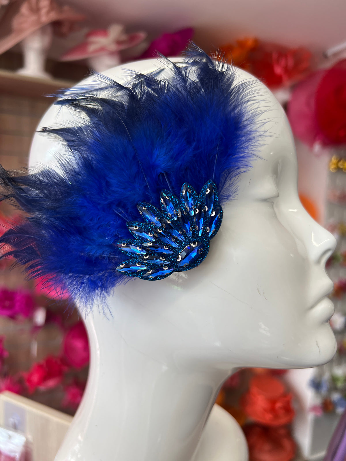 Sapphire Art Deco Style Feather Flapper Hair Clip-Fascinators Direct