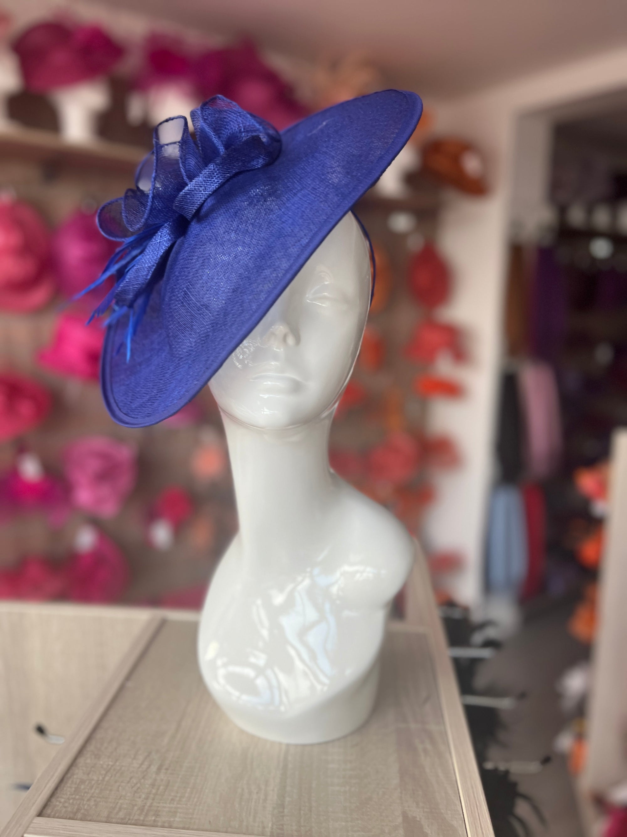 Sapphire Blue Teardrop Disc Fascinator With Feathers-Fascinators Direct