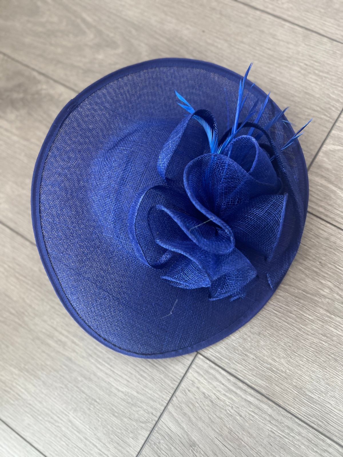 Sapphire Blue Teardrop Disc Fascinator With Feathers-Fascinators Direct