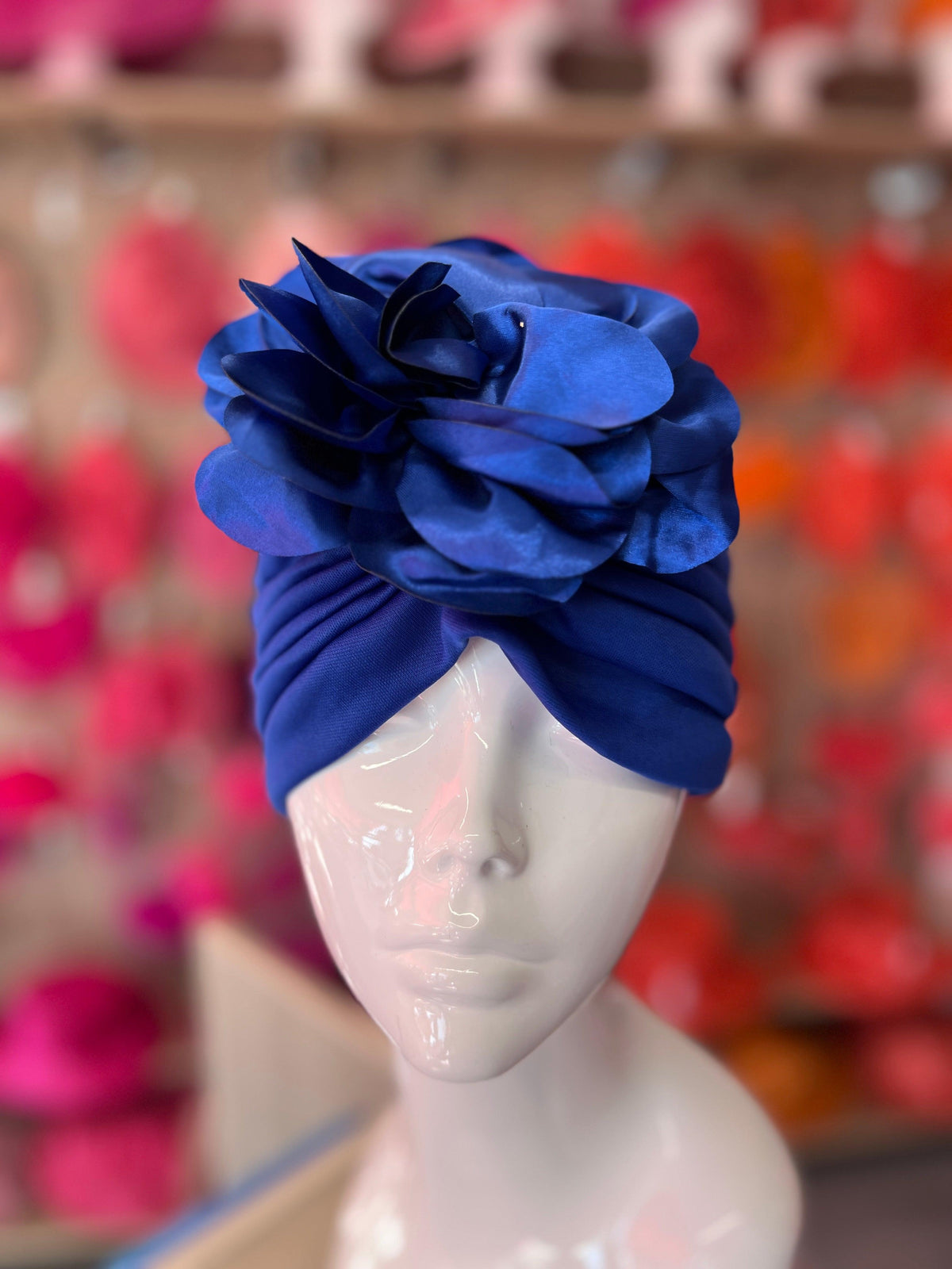 Sapphire Blue Turban With Large Satin Flower-Fascinators Direct