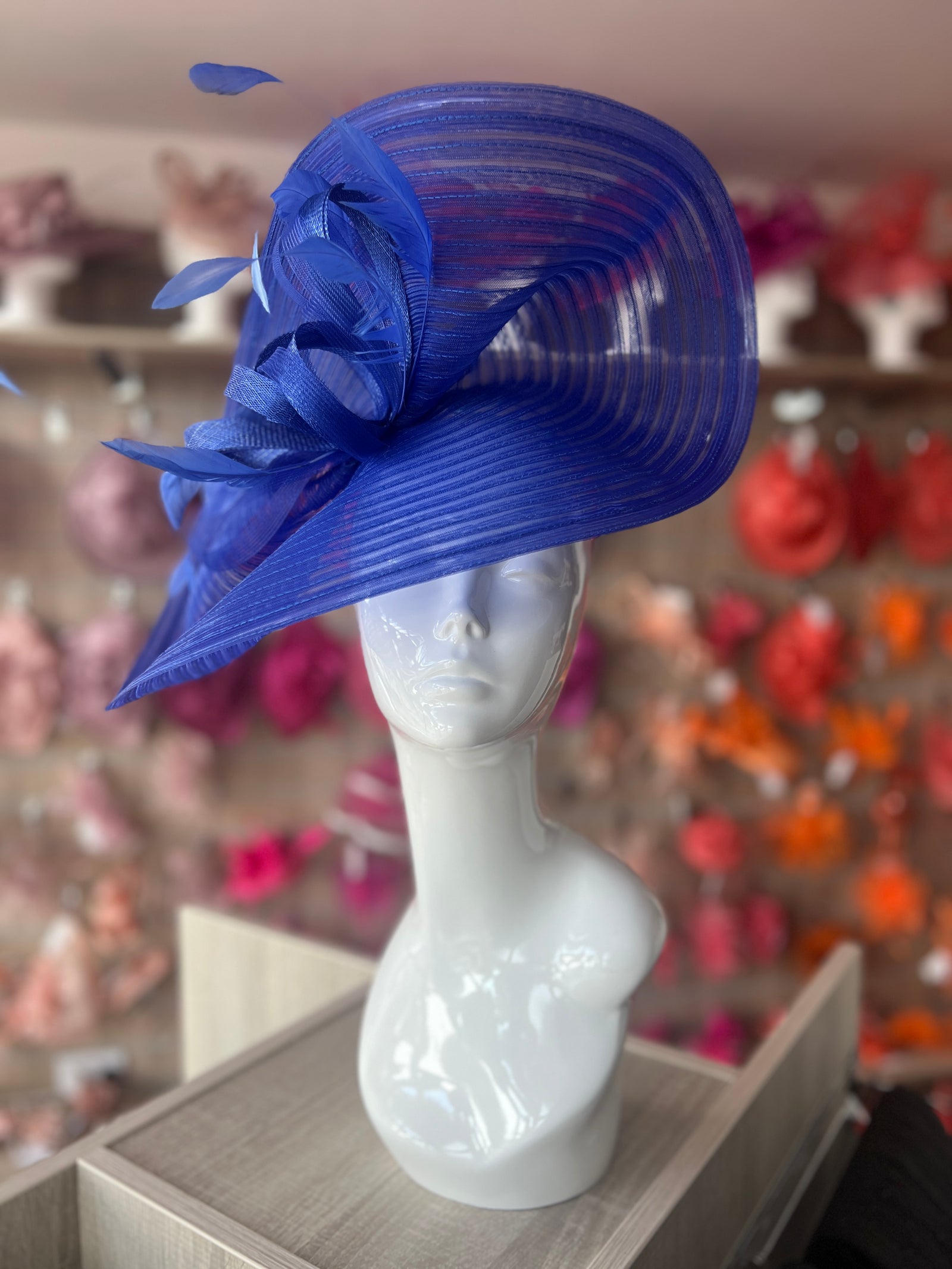 Sapphire Crinoline Hatinator with Loops & Feathers-Fascinators Direct