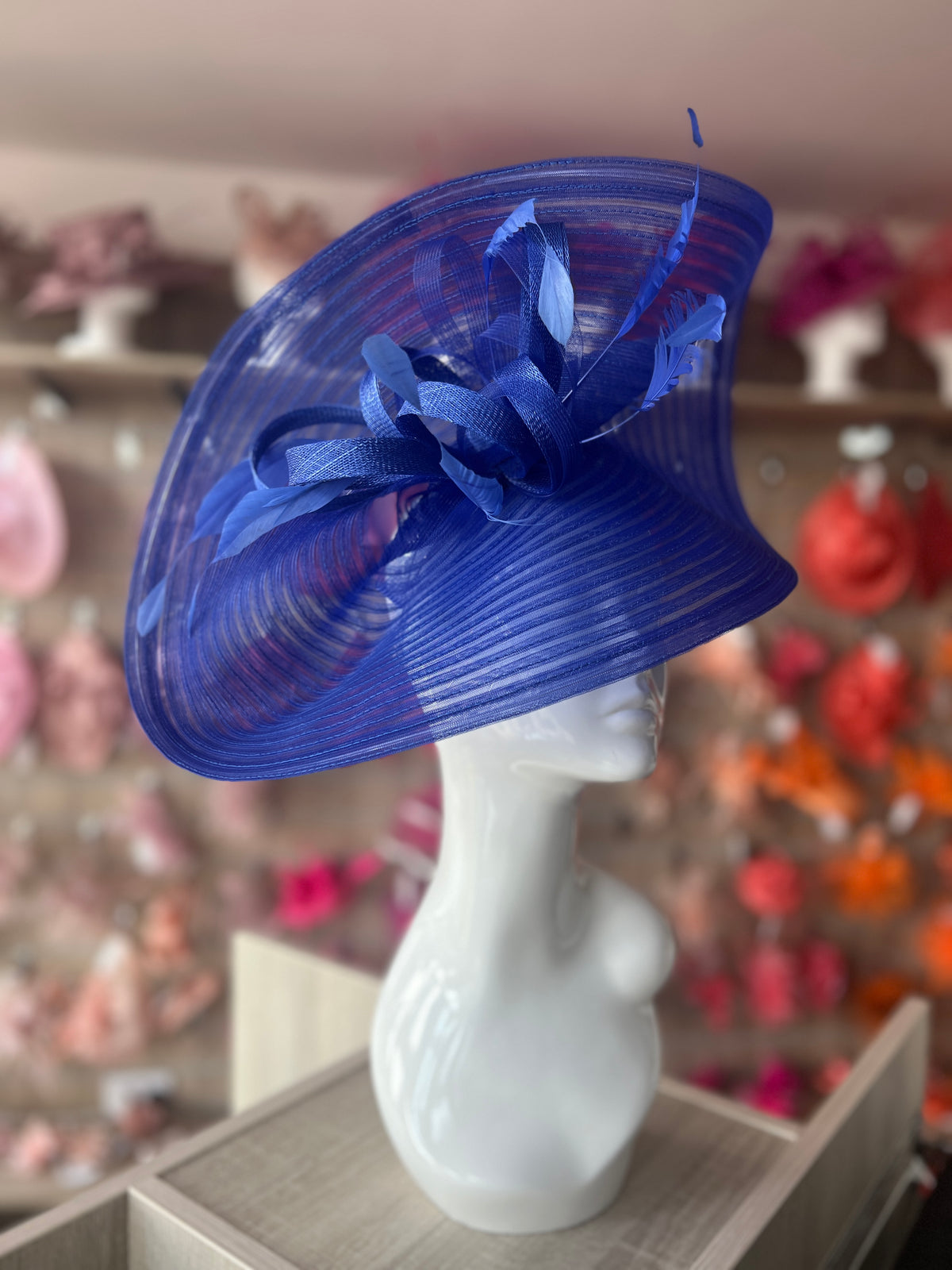 Sapphire Crinoline Hatinator with Loops &amp; Feathers-Fascinators Direct