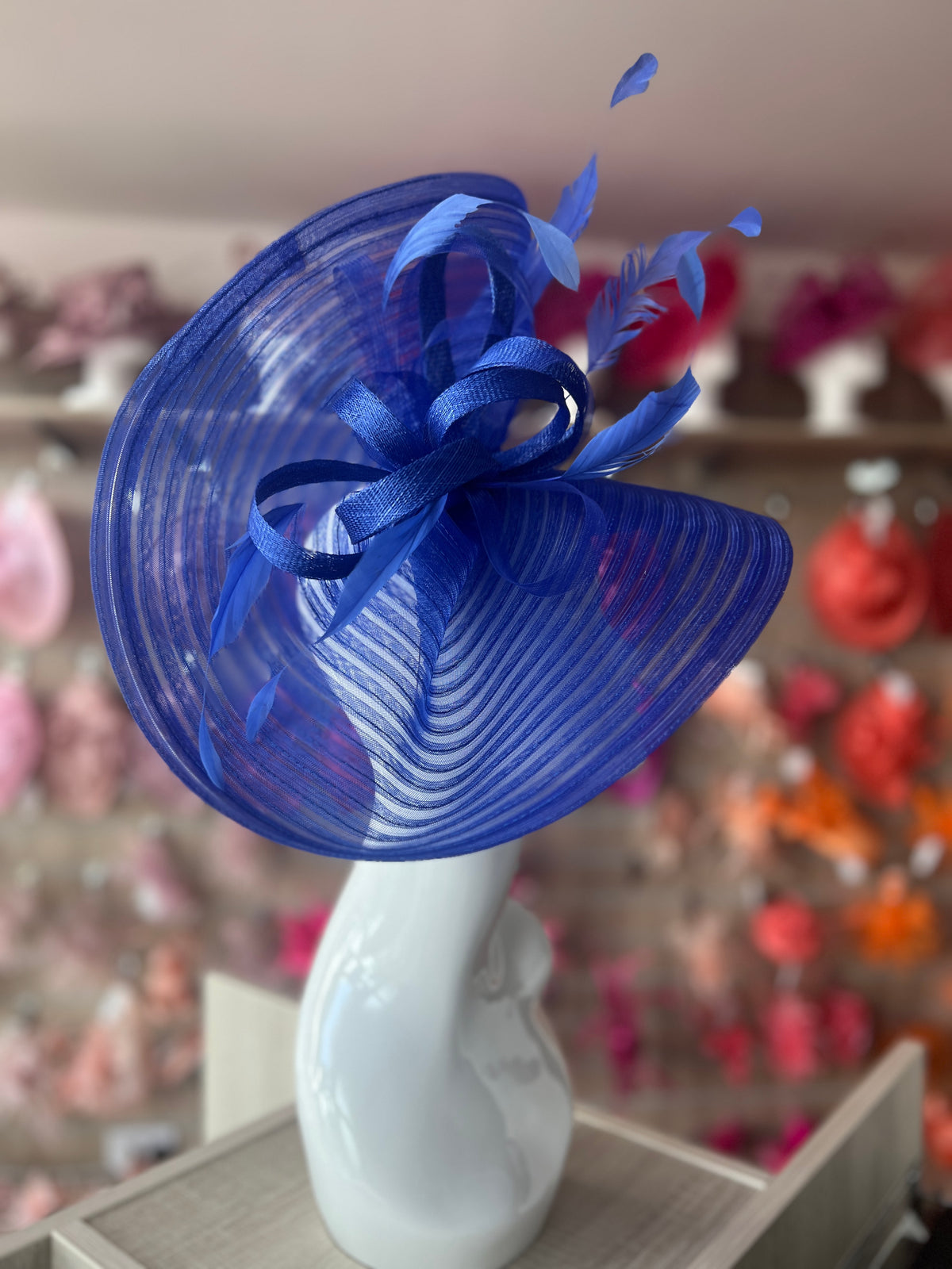 Sapphire Crinoline Hatinator with Loops &amp; Feathers-Fascinators Direct