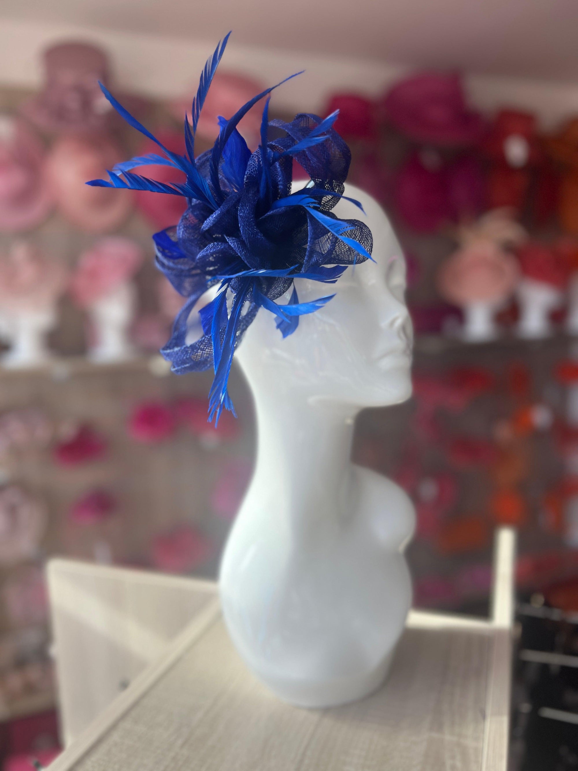 Sapphire Flower Fascinator with Loops & Feathers-Fascinators Direct