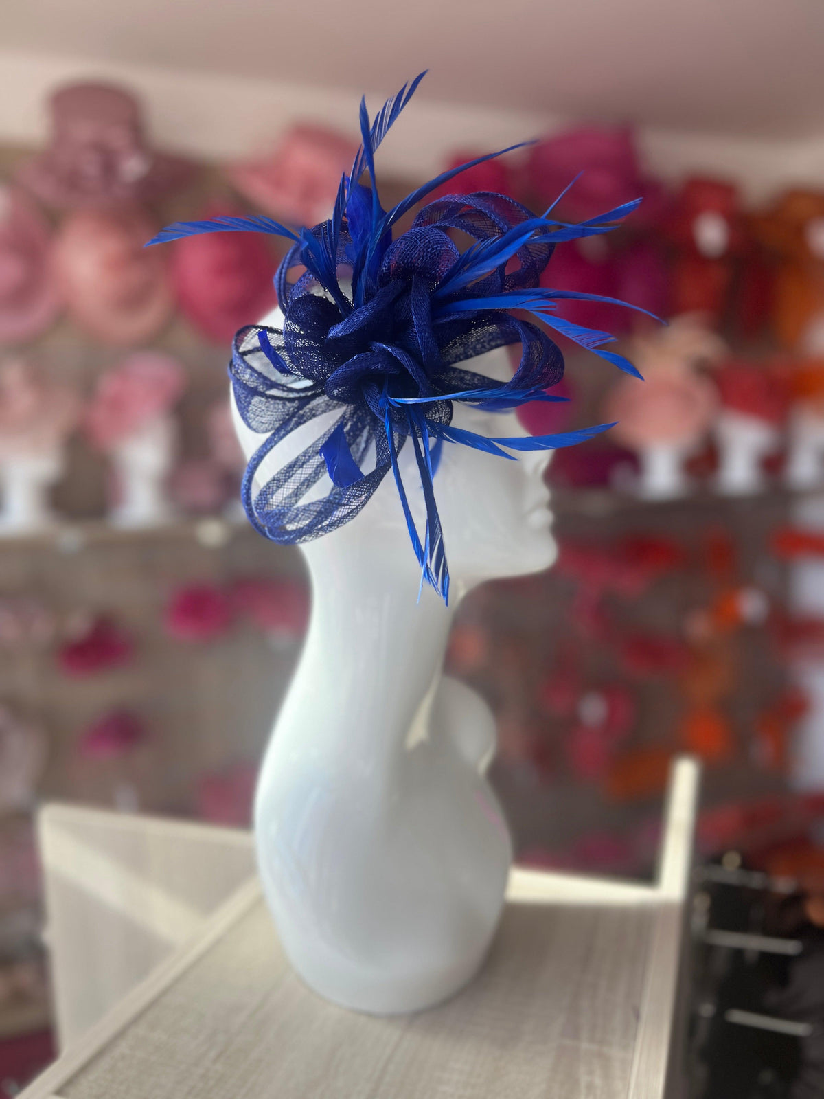 Sapphire Flower Fascinator with Loops &amp; Feathers-Fascinators Direct