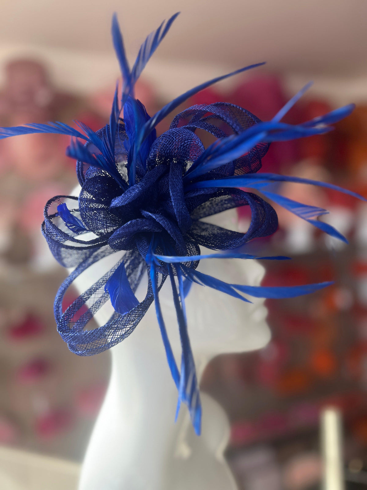 Sapphire Flower Fascinator with Loops &amp; Feathers-Fascinators Direct