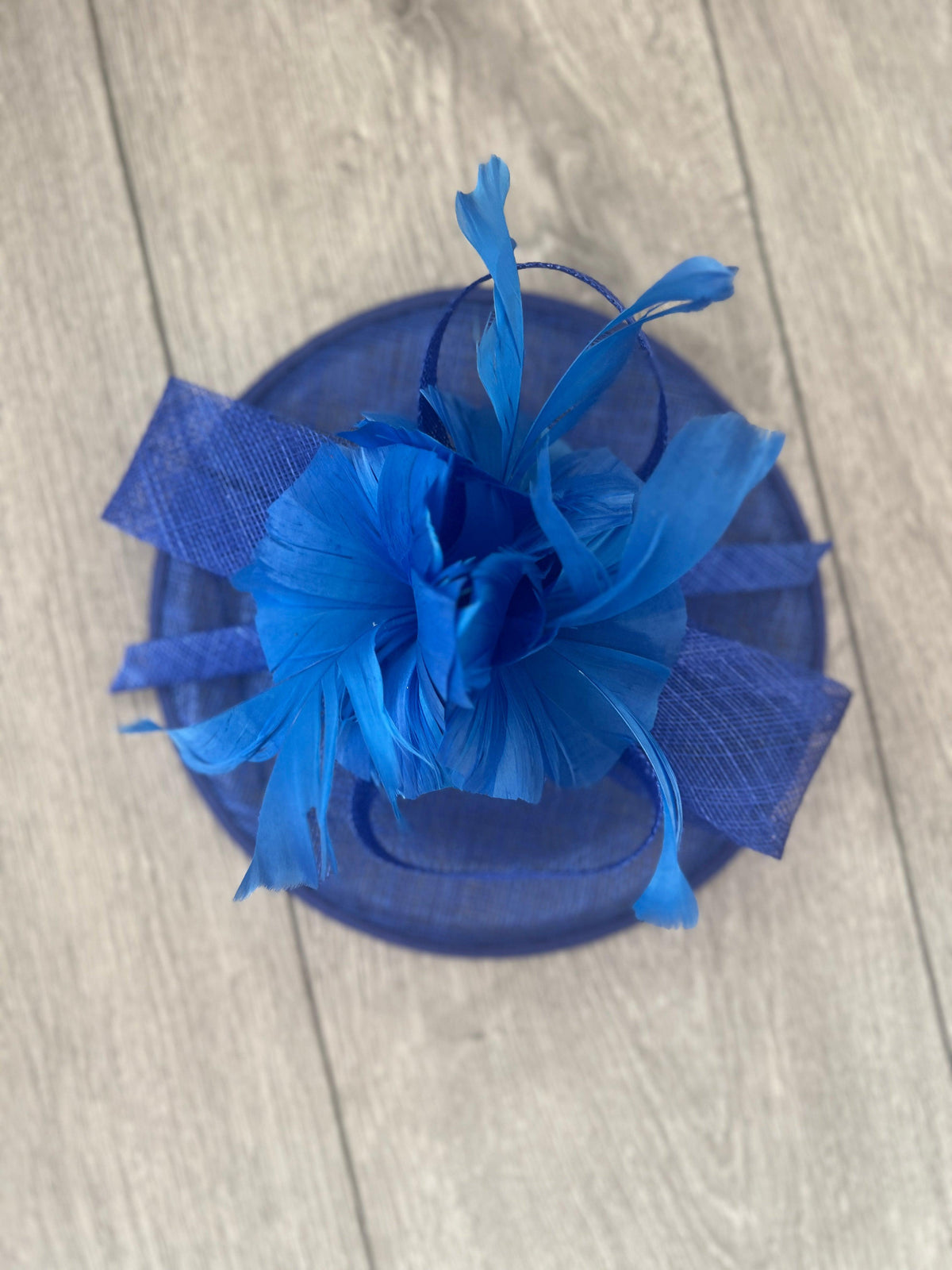 Sapphire Round Fascinator With Spiral loops &amp; Feather Flowers-Fascinators Direct