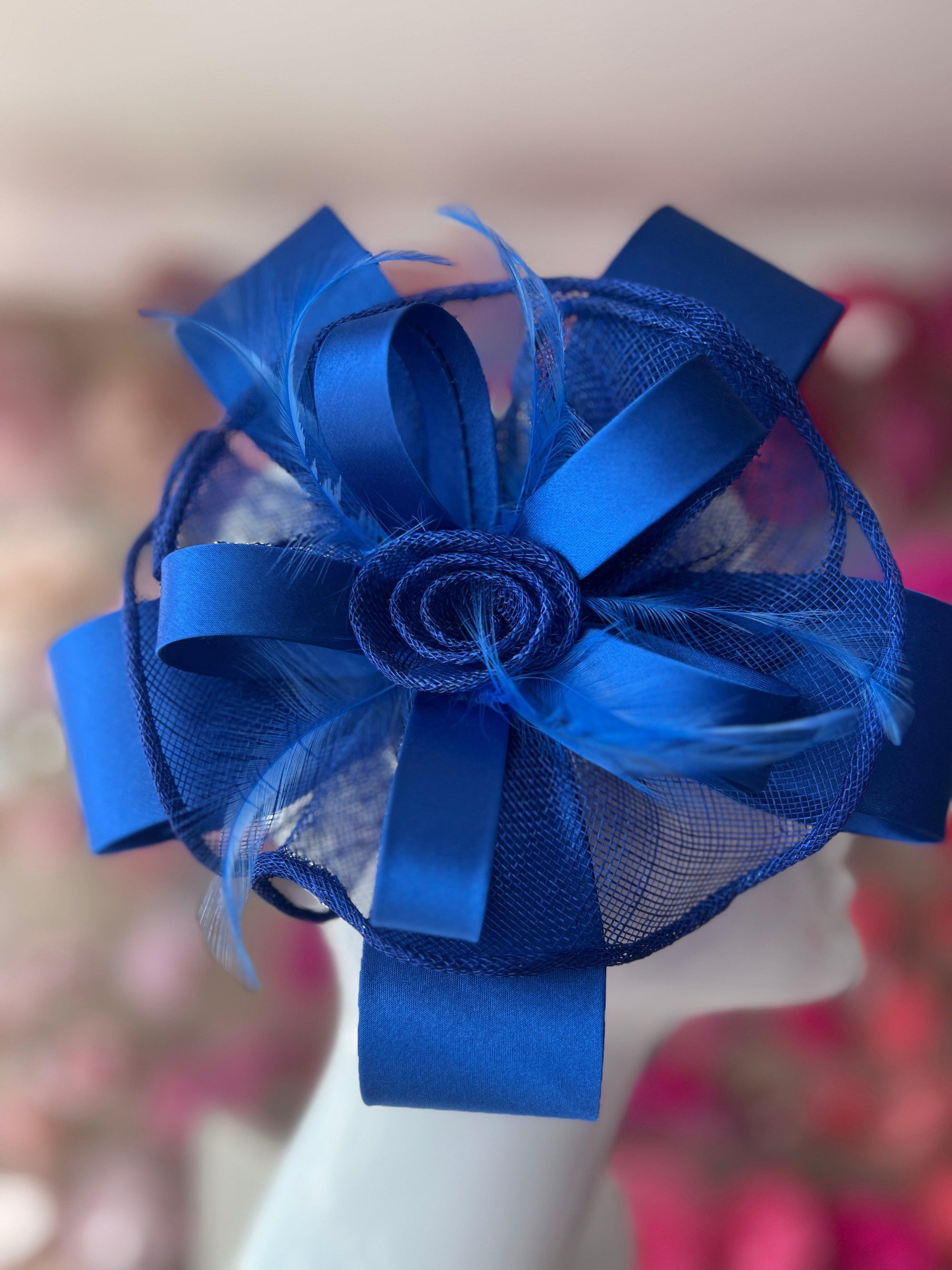 Satin & Sinamay Flower Cobalt Blue Fascinator-Fascinators Direct