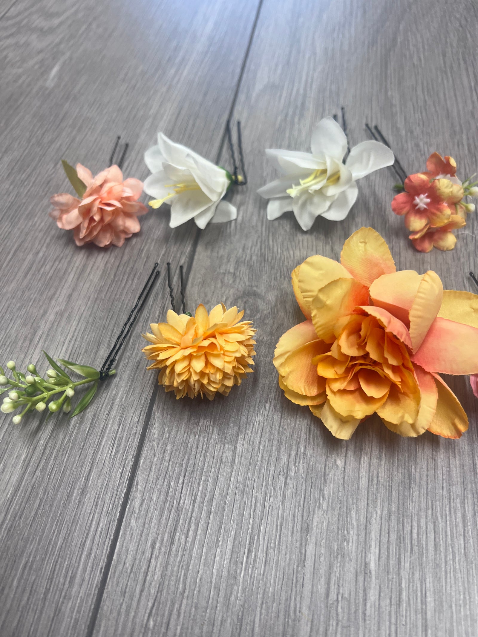 Set Of 12 Orange & White Floral Bridal Hair Pins-Fascinators Direct