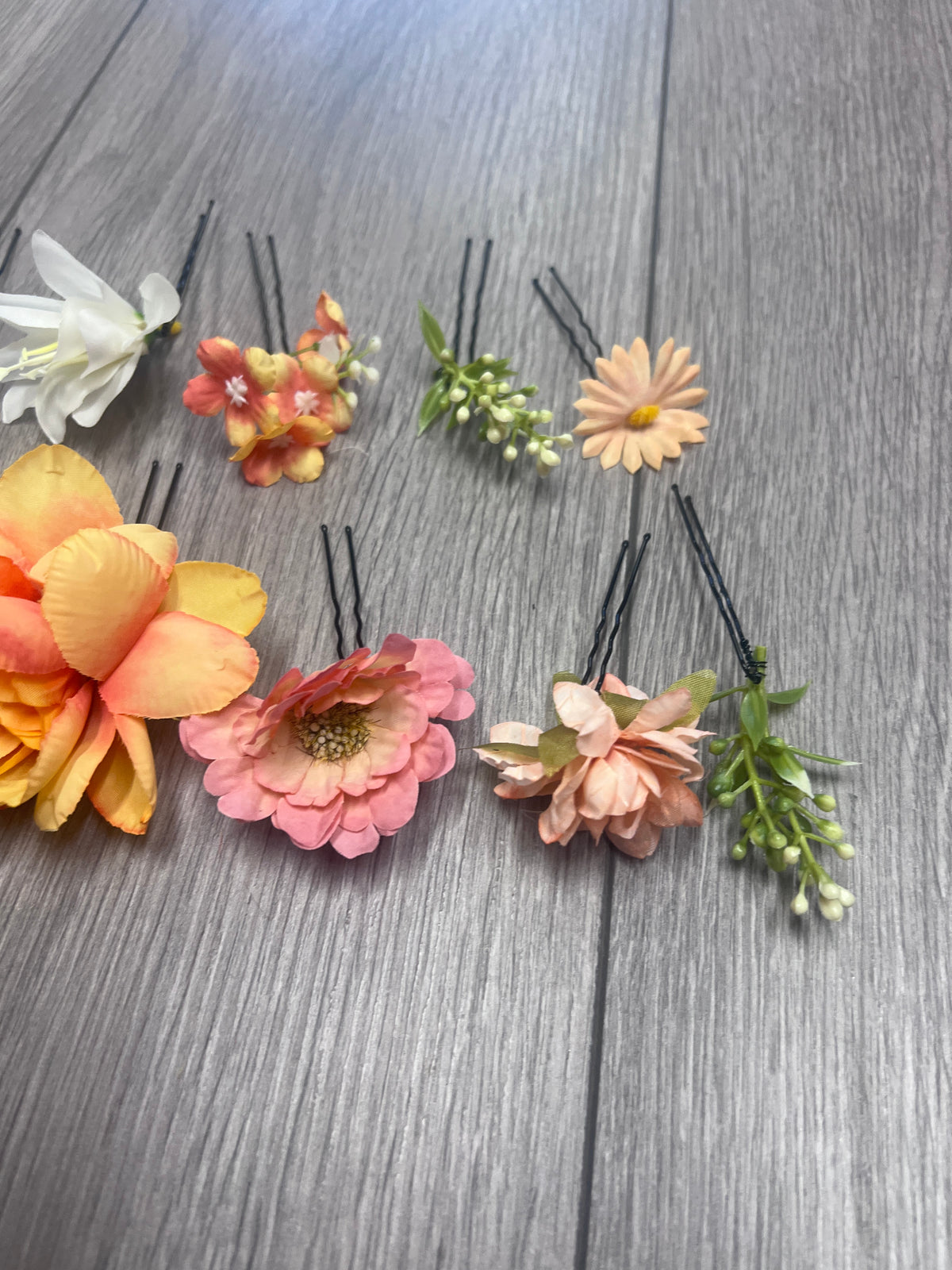 Set Of 12 Orange &amp; White Floral Bridal Hair Pins-Fascinators Direct