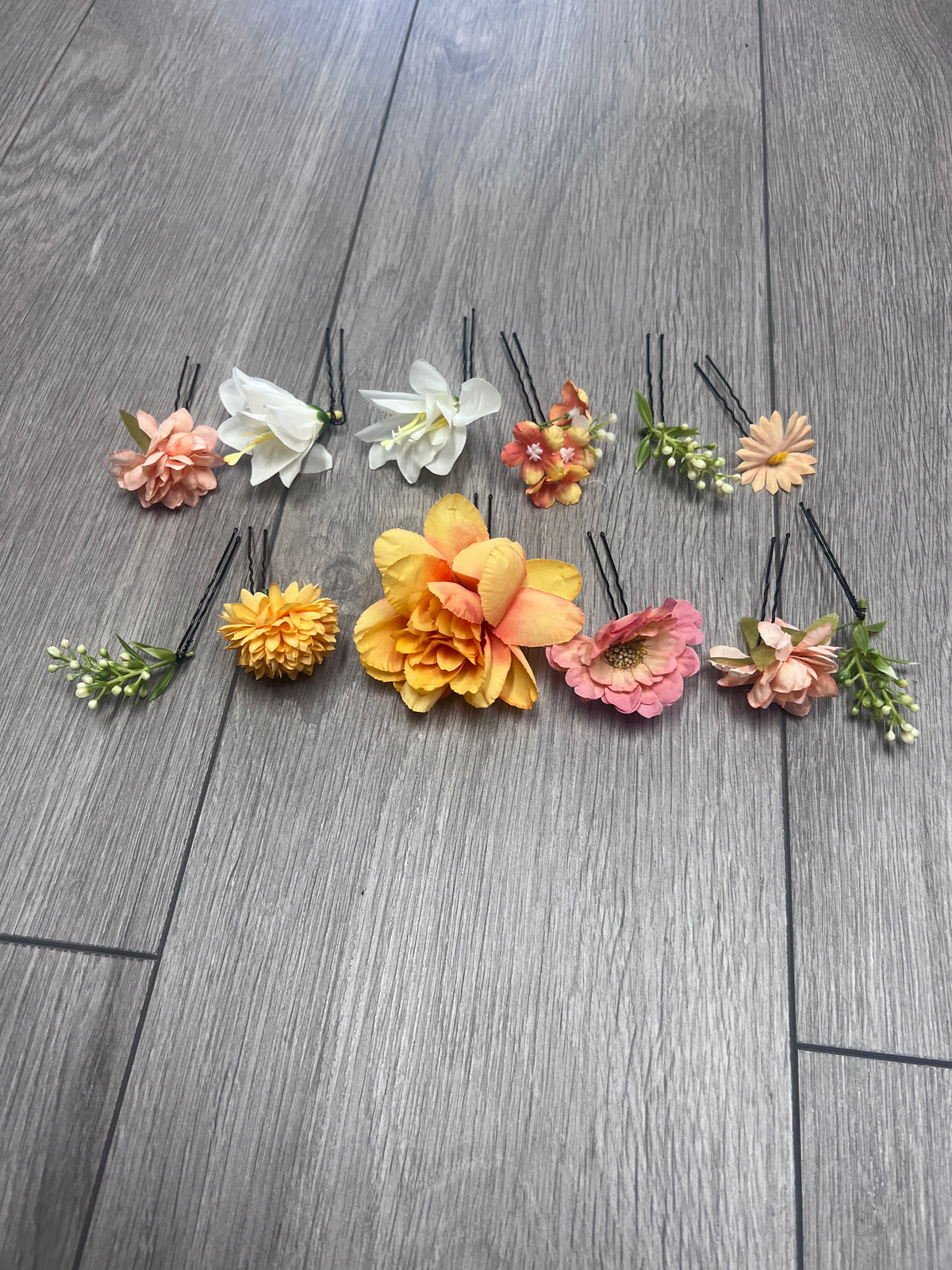 Set Of 12 Orange &amp; White Floral Bridal Hair Pins-Fascinators Direct