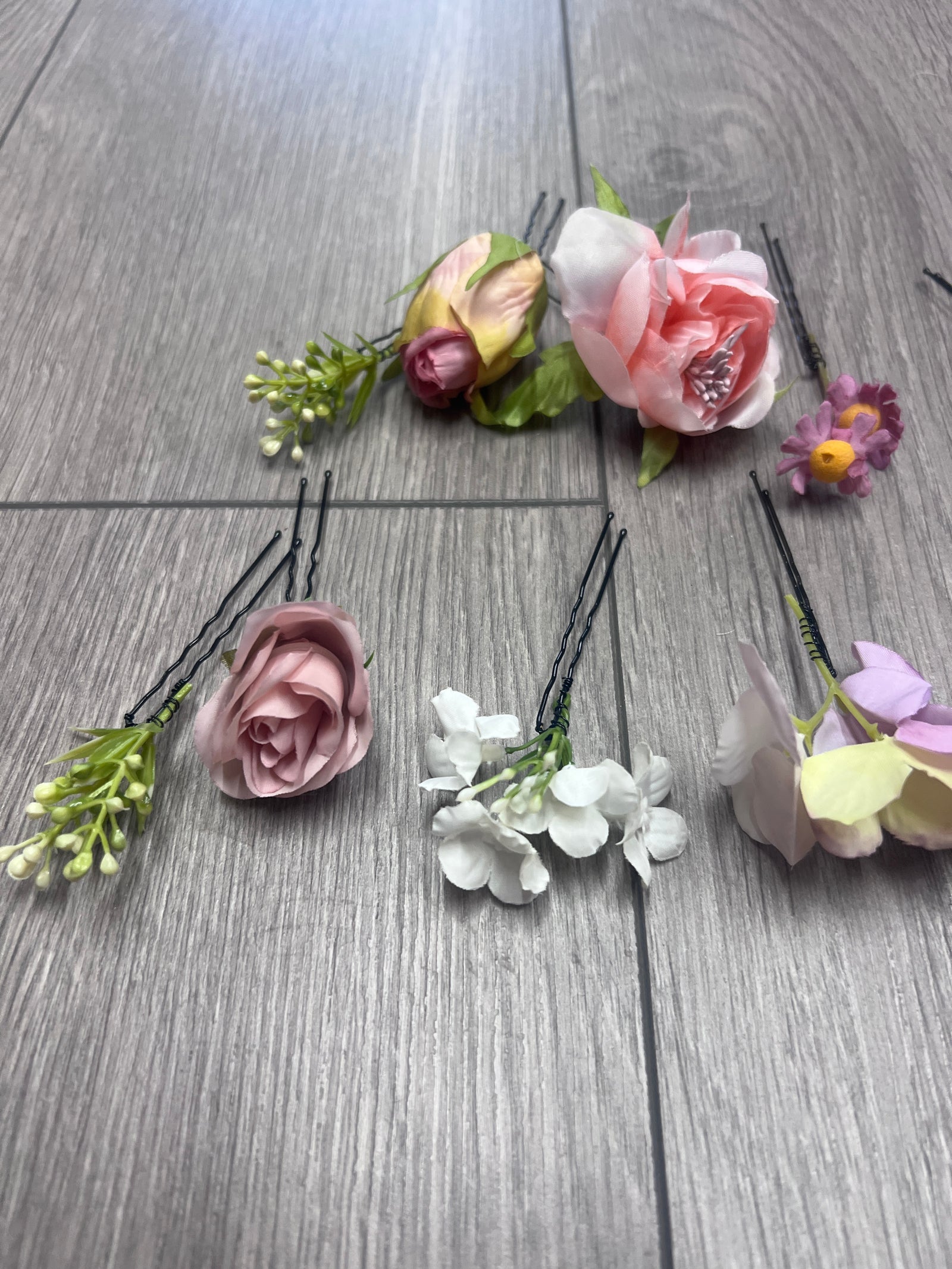 Set Of 12 Purple & Pink Floral Bridal Hair Pins-Fascinators Direct