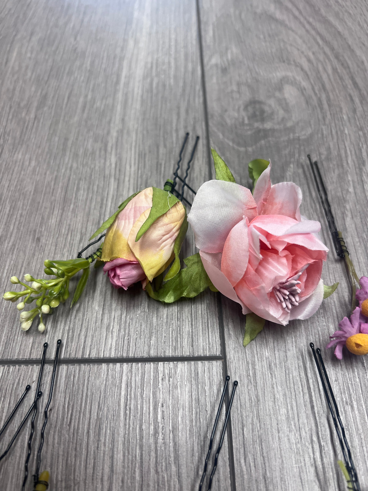 Set Of 12 Purple &amp; Pink Floral Bridal Hair Pins-Fascinators Direct