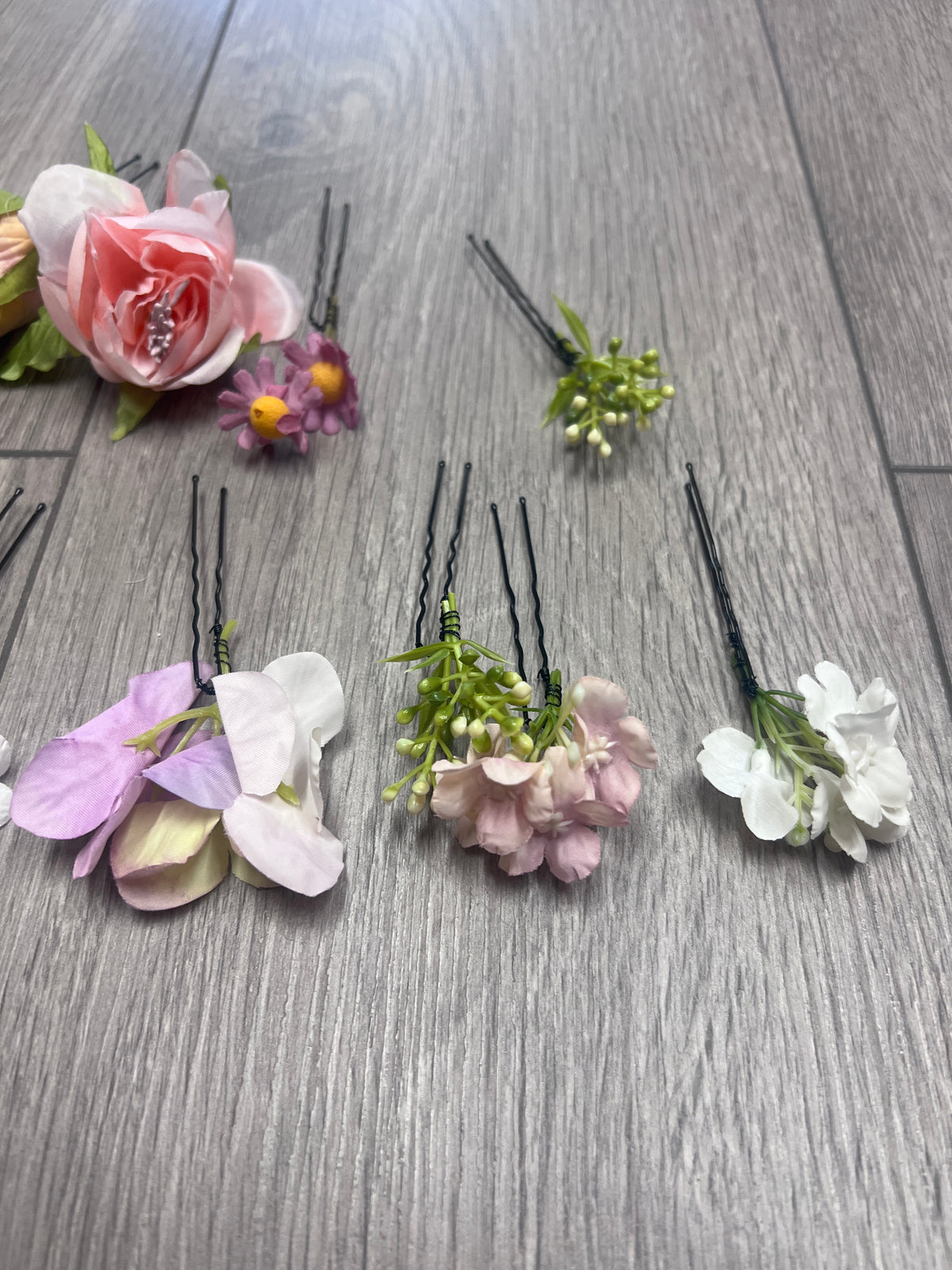 Set Of 12 Purple &amp; Pink Floral Bridal Hair Pins-Fascinators Direct