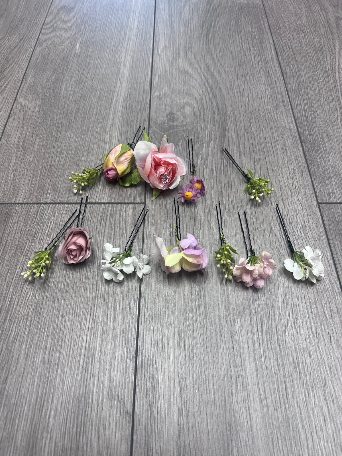 Set Of 12 Purple &amp; Pink Floral Bridal Hair Pins-Fascinators Direct