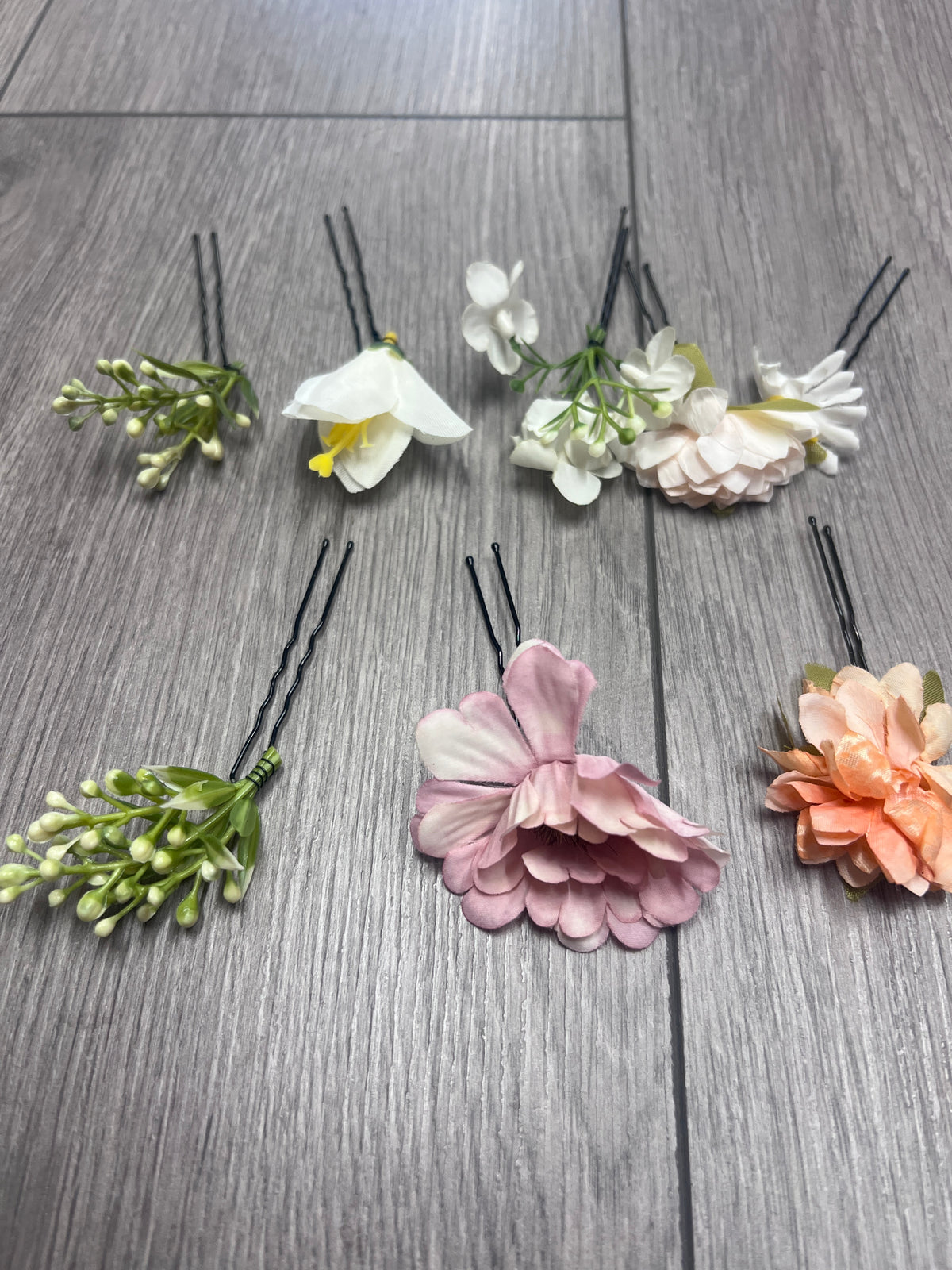 Set Of 12 White / Apricot/Purple Floral Bridal Hair Pins-Fascinators Direct