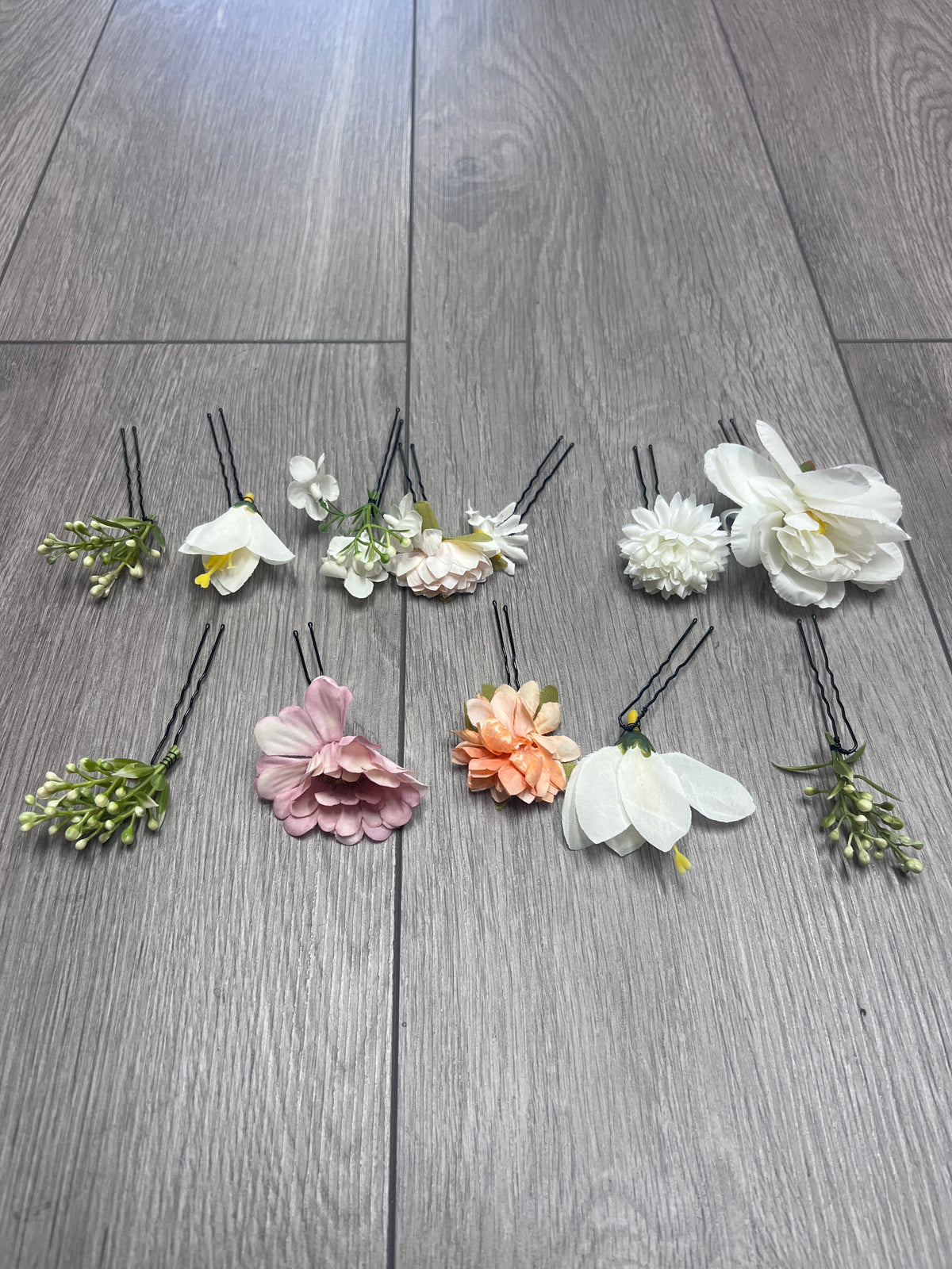 Set Of 12 White / Apricot/Purple Floral Bridal Hair Pins-Fascinators Direct