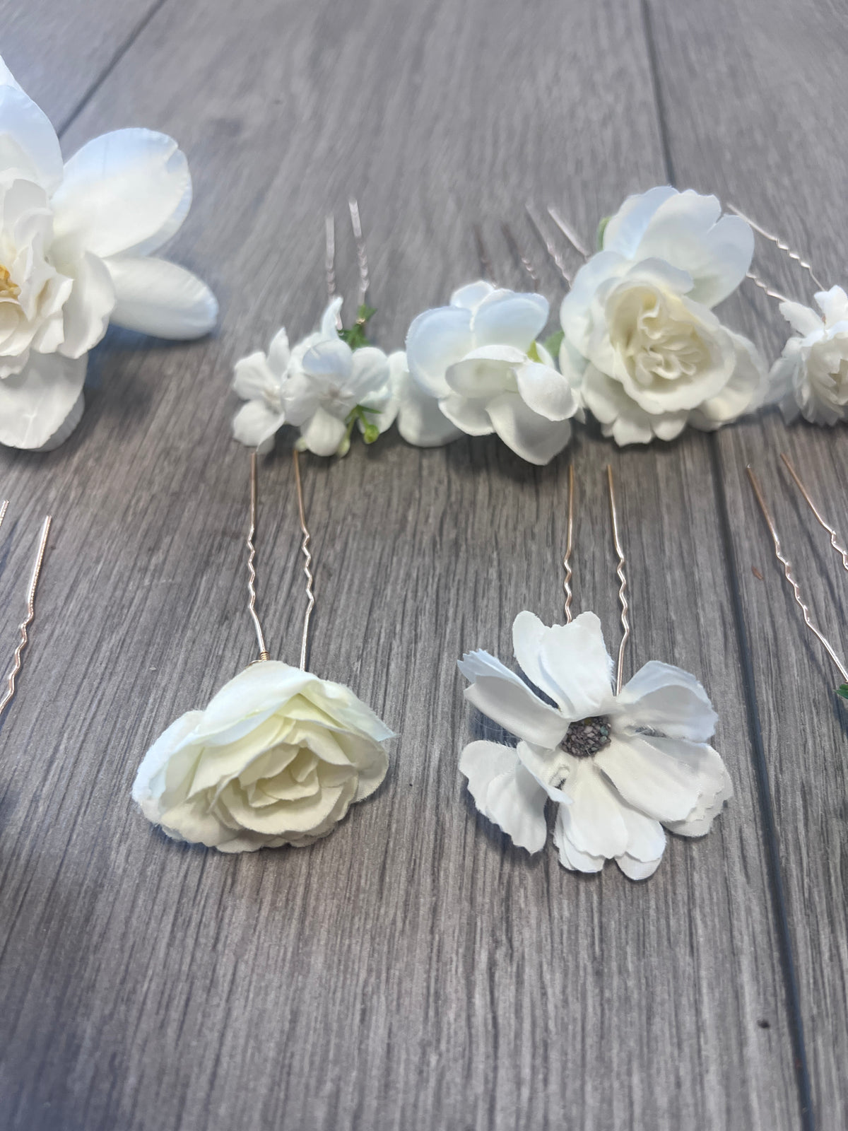 Set Of 12 White &amp; Cream Floral Bridal Hair Pins-Fascinators Direct
