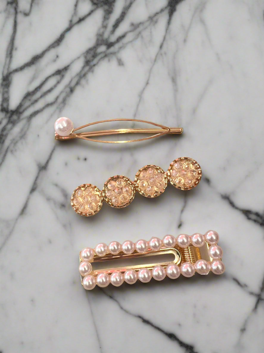 Set of 3 Pearl Hair Slides-Fascinators Direct