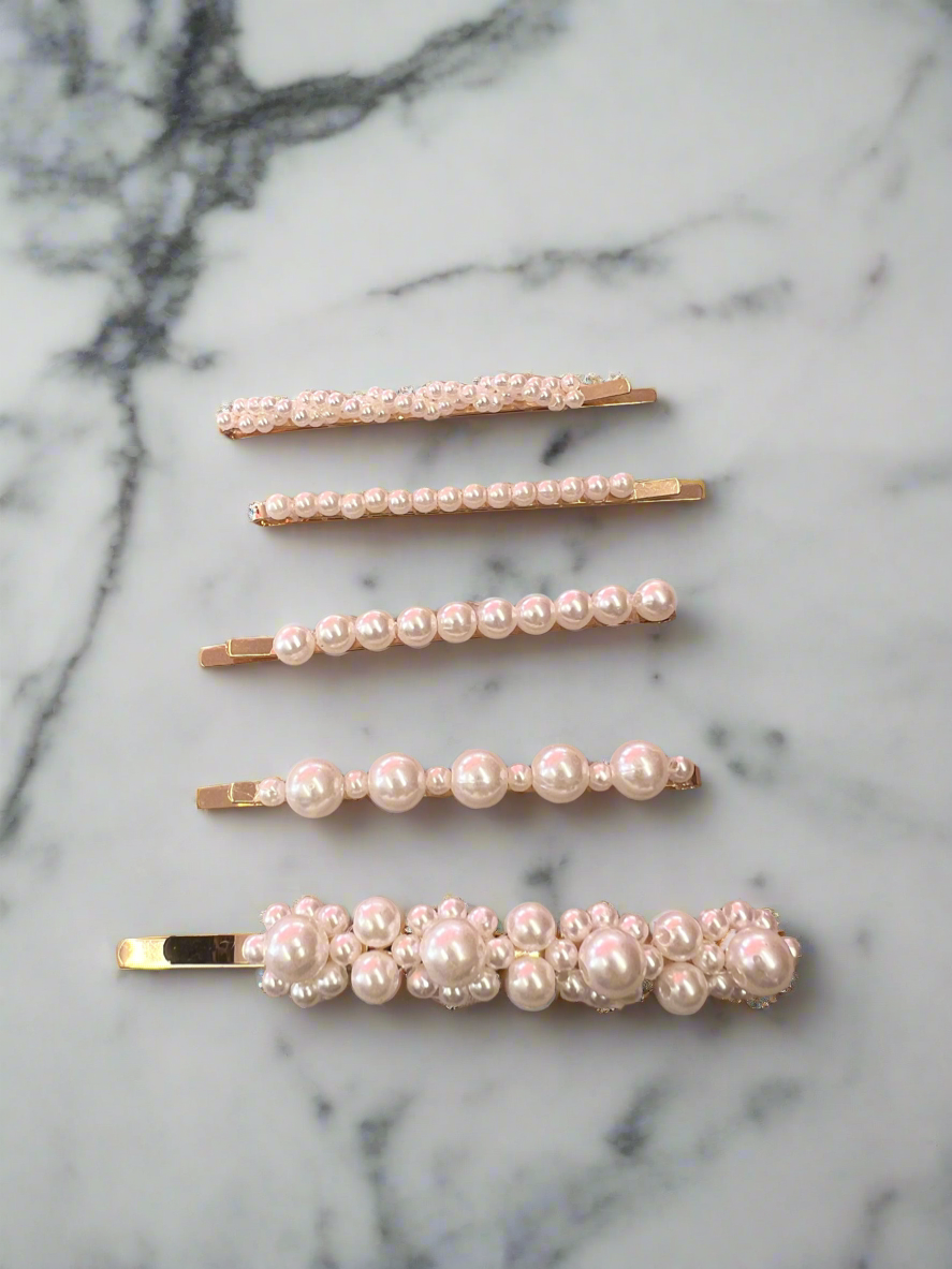 Set of 5 Pearl Hair Slides-Fascinators Direct