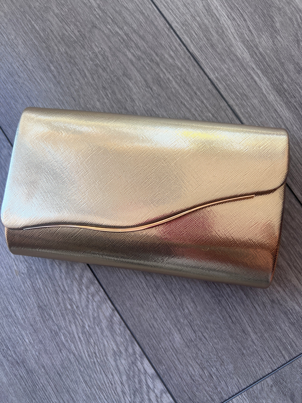 Shiny Gold Clutch Bag With Gold Trim-Fascinators Direct